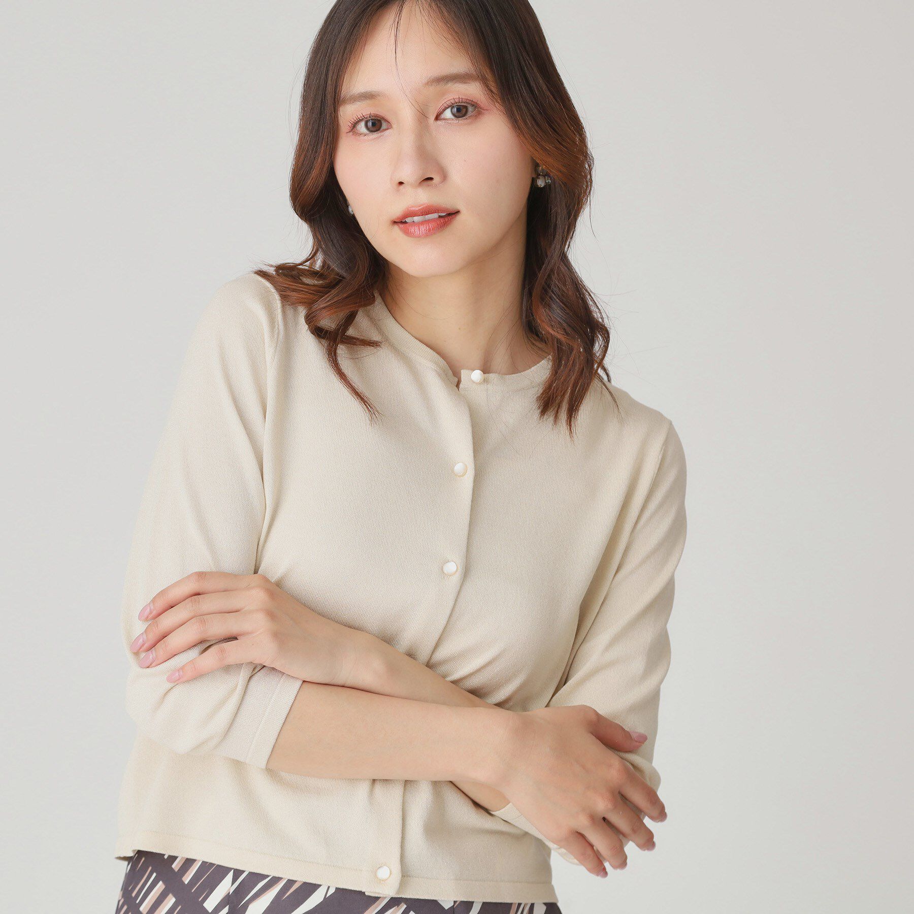 COUP DE CHANCE「【手洗い可/軽量】シンプルラメ混カーディガン」|カーディガン|グレージュ(050)