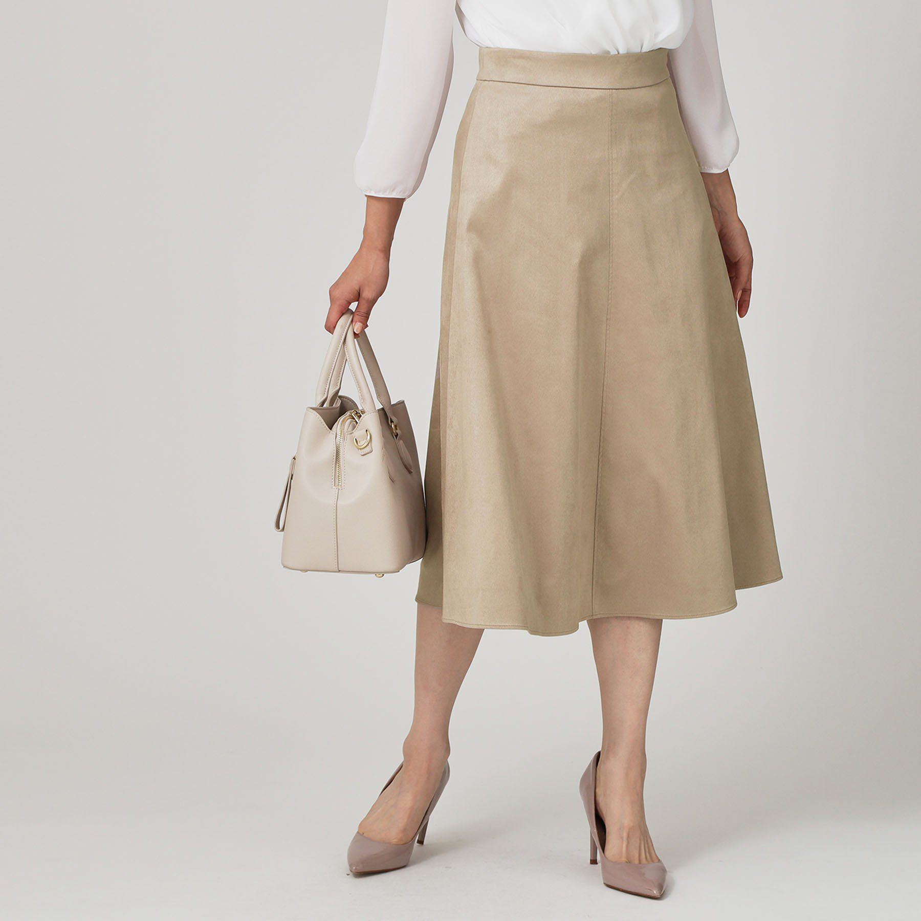 COUP DE CHANCE「【手洗い可／日本製／セットアップ可】スェード調素材フレアスカート」|スカート|