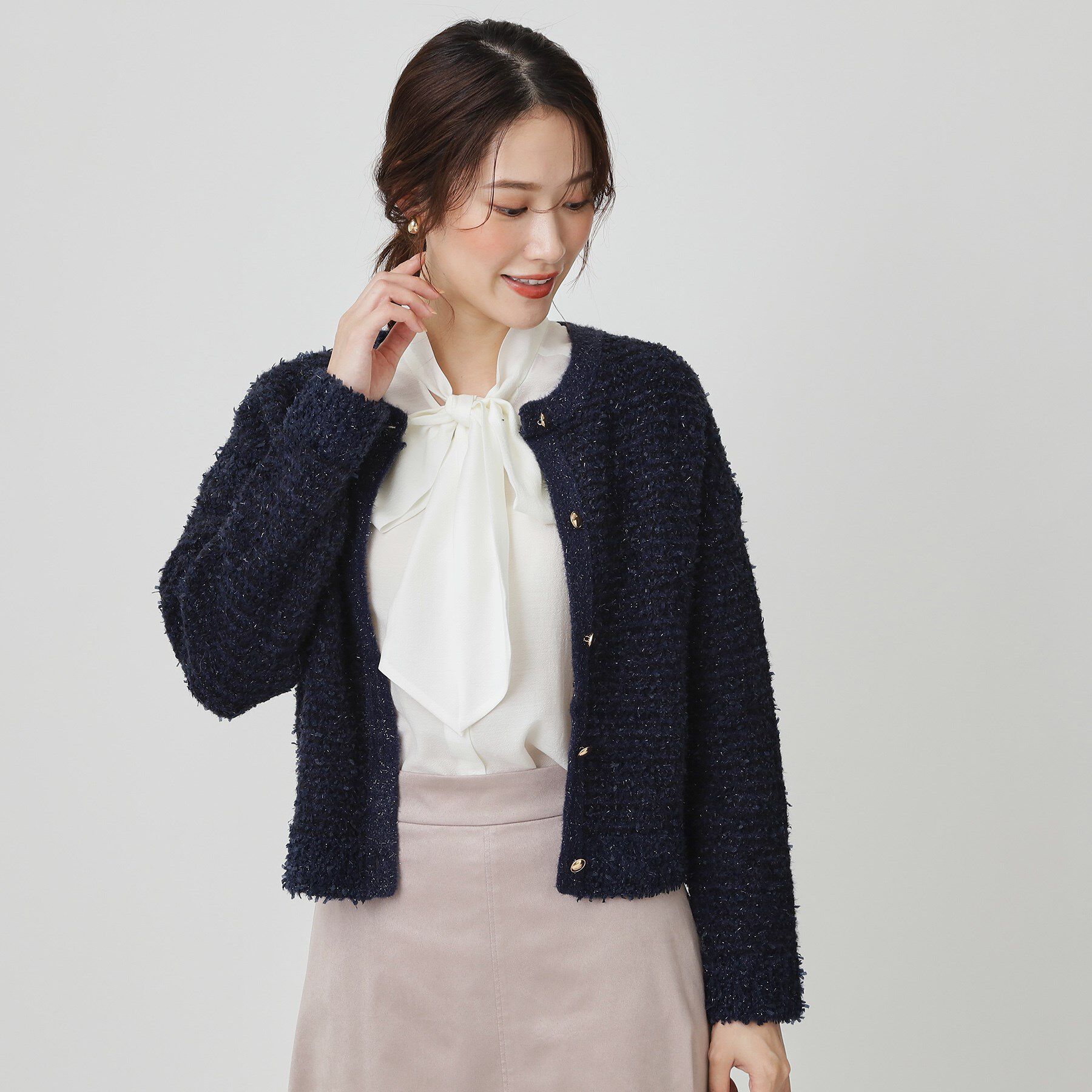 COUP DE CHANCE「【手洗い可】ラメフェザーのニットカーディガン」|カーディガン|