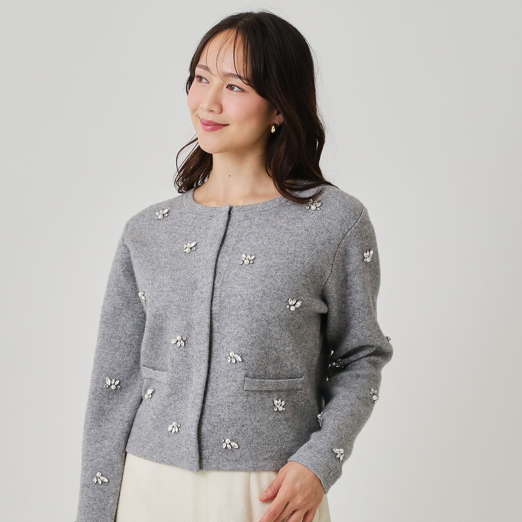 COUP DE CHANCE「【手洗い可】ビジュー付カーディガン」|カーディガン|