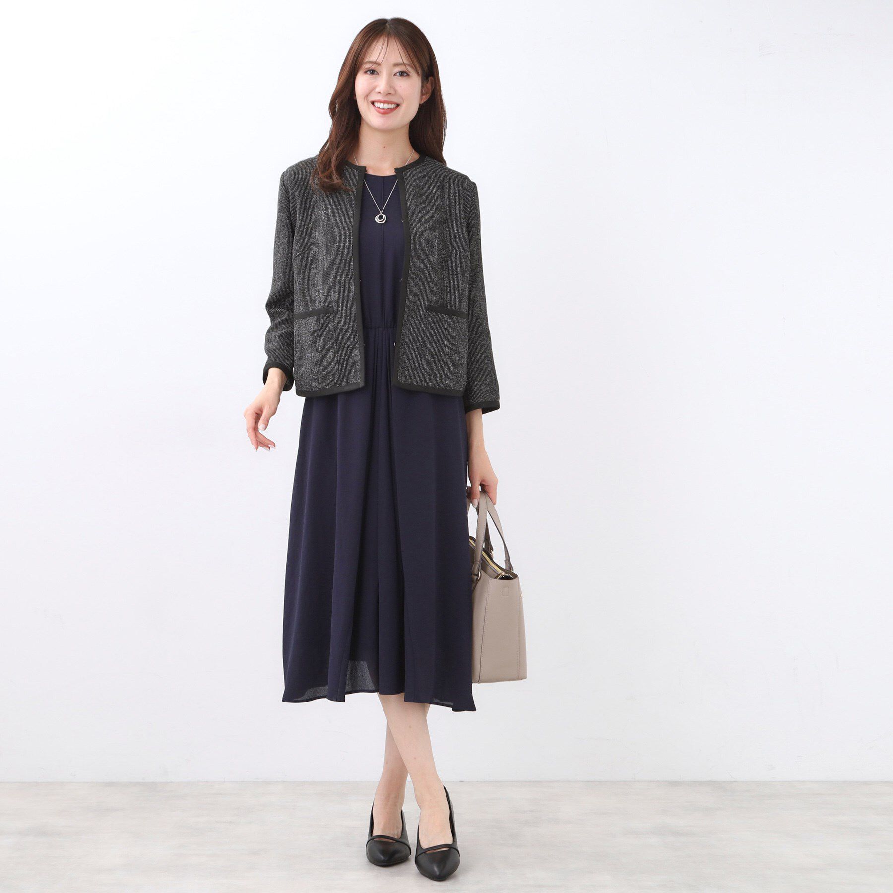 Reflect「【軽い着心地】メッシュツイードジャケット」|ノーカラージャケット|