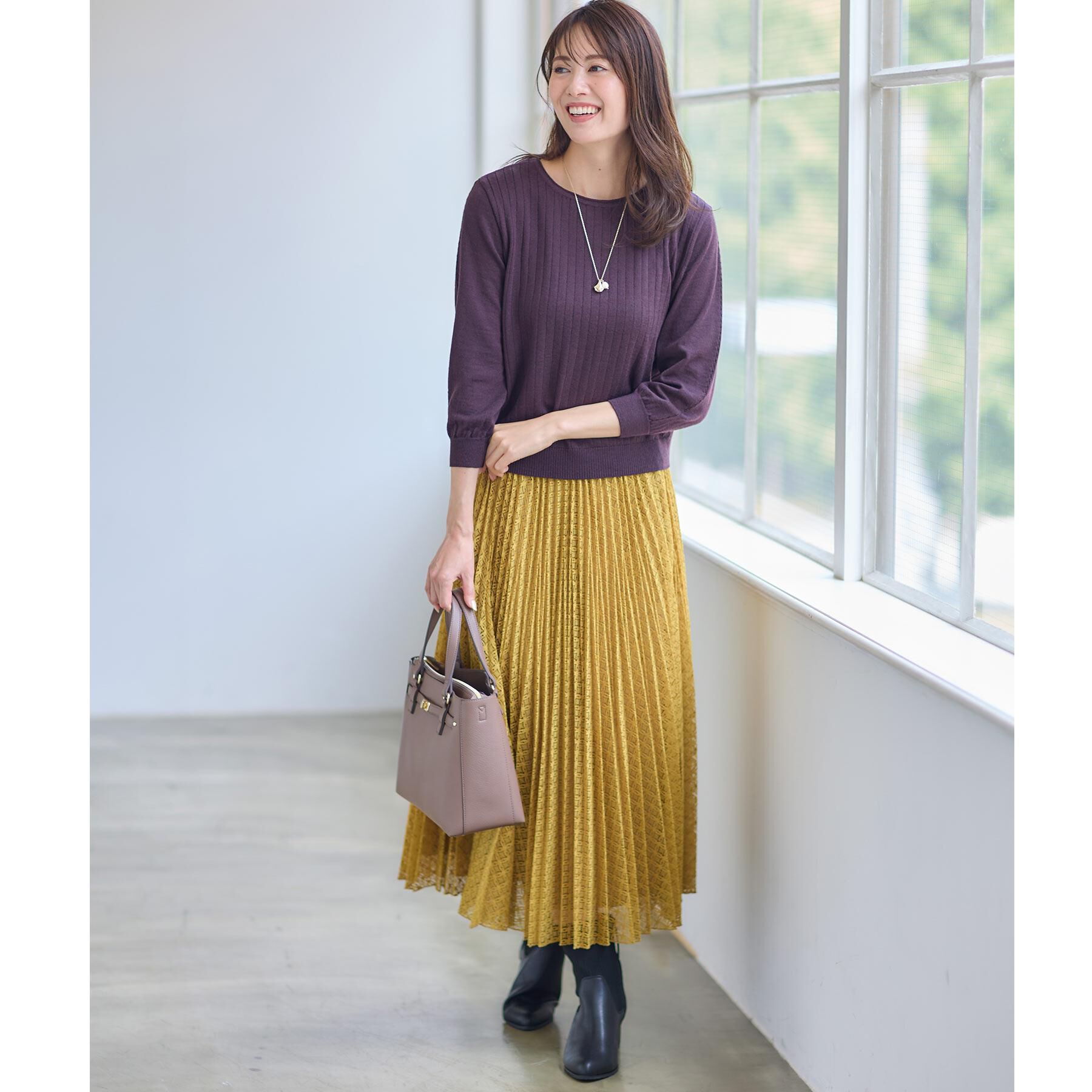 Reflect「【WEB先行カラーあり／インナーにおすすめ◎／アンサンブル可】すっきり見え縦編み柄ニット」|ニット・セーター|