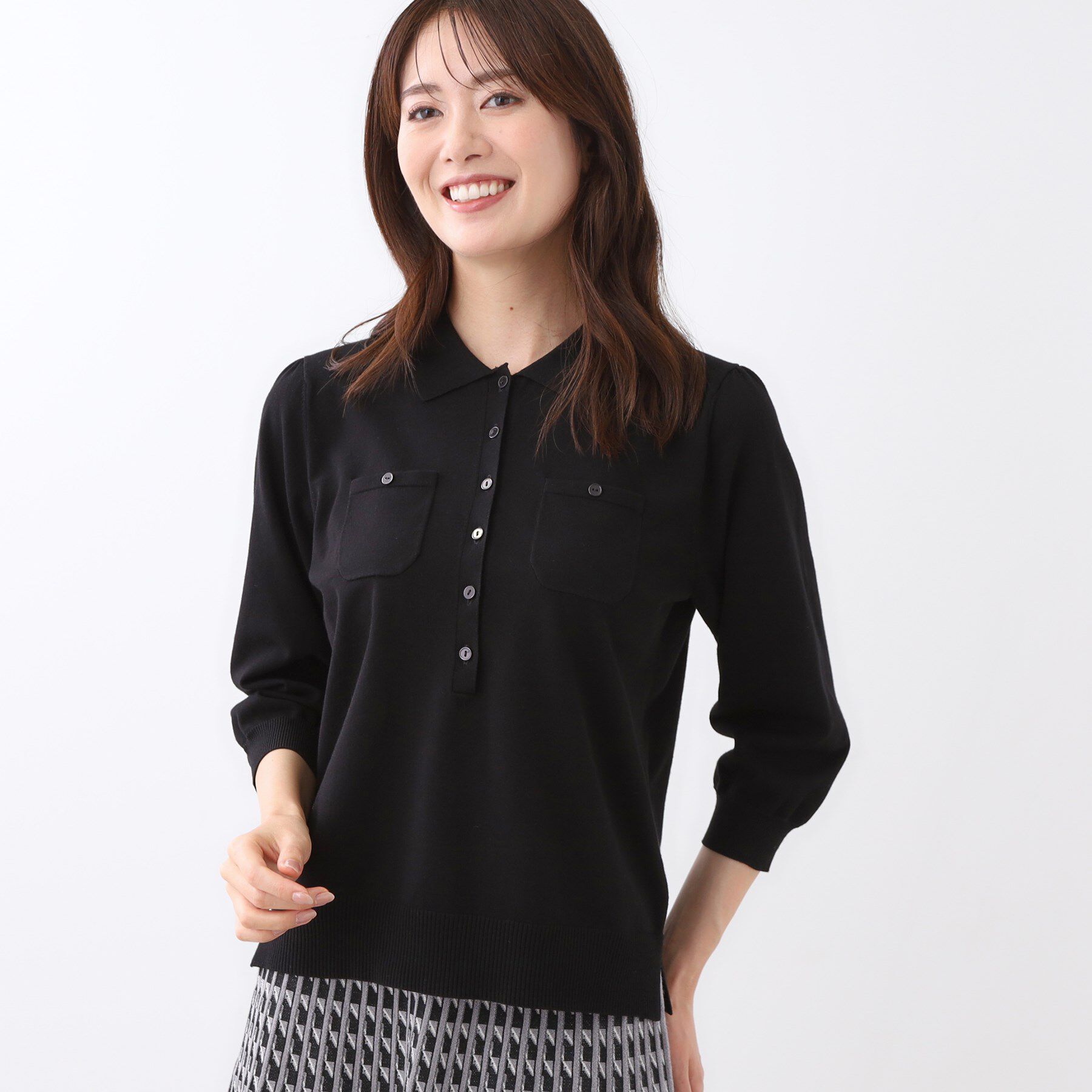 Reflect「【透けにくい◎】衿付き七分袖ニット」|ニット・セーター|