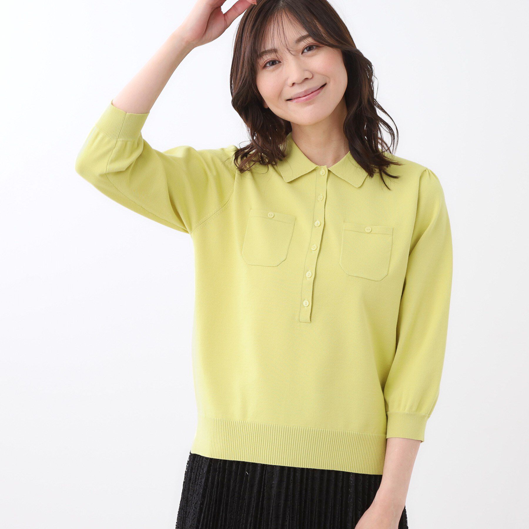 Reflect「【透けにくい◎】衿付き七分袖ニット」|ニット・セーター|