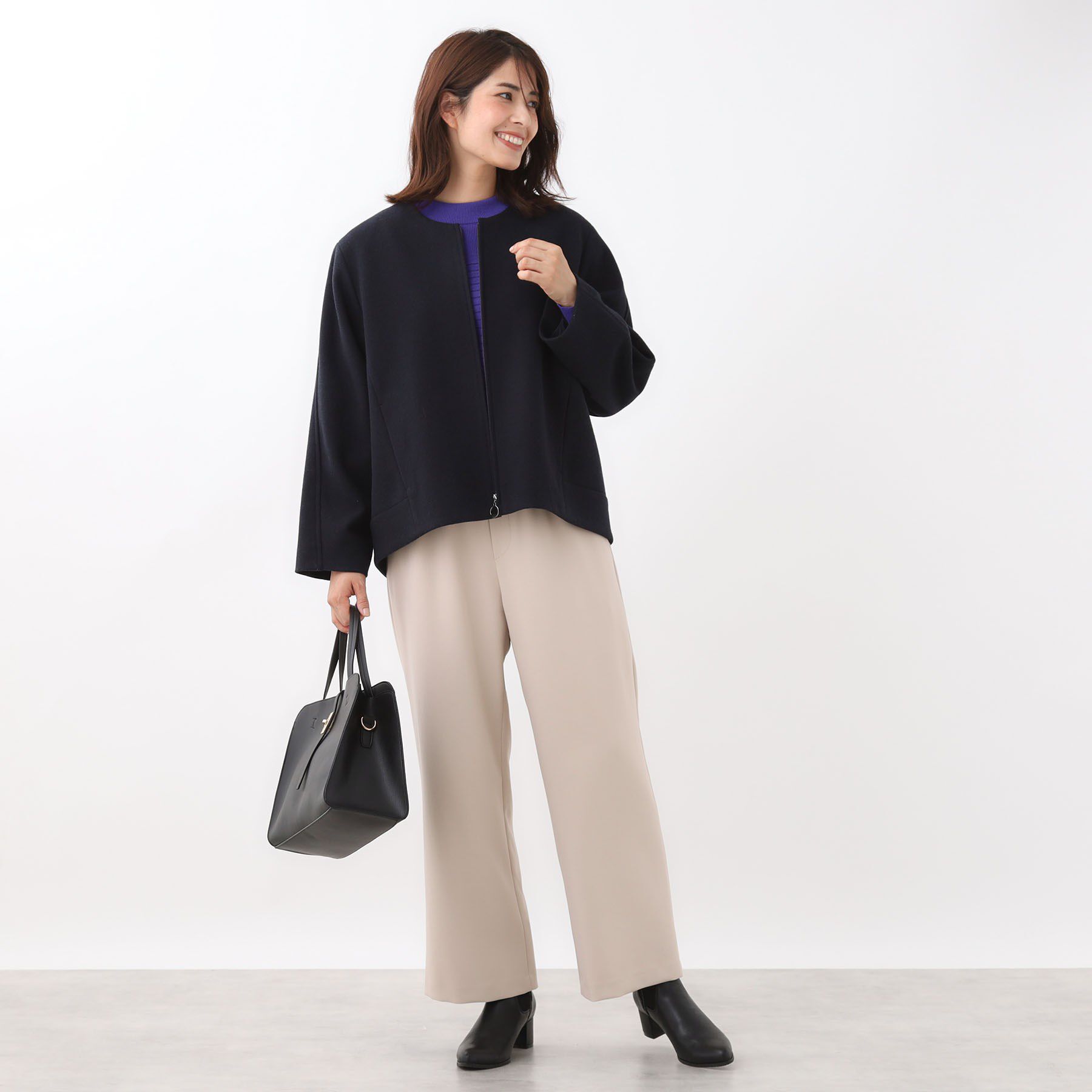 Reflect「【ゆったりシルエット】ジャージメルトンコクーンジャケット」|ノーカラーコート|