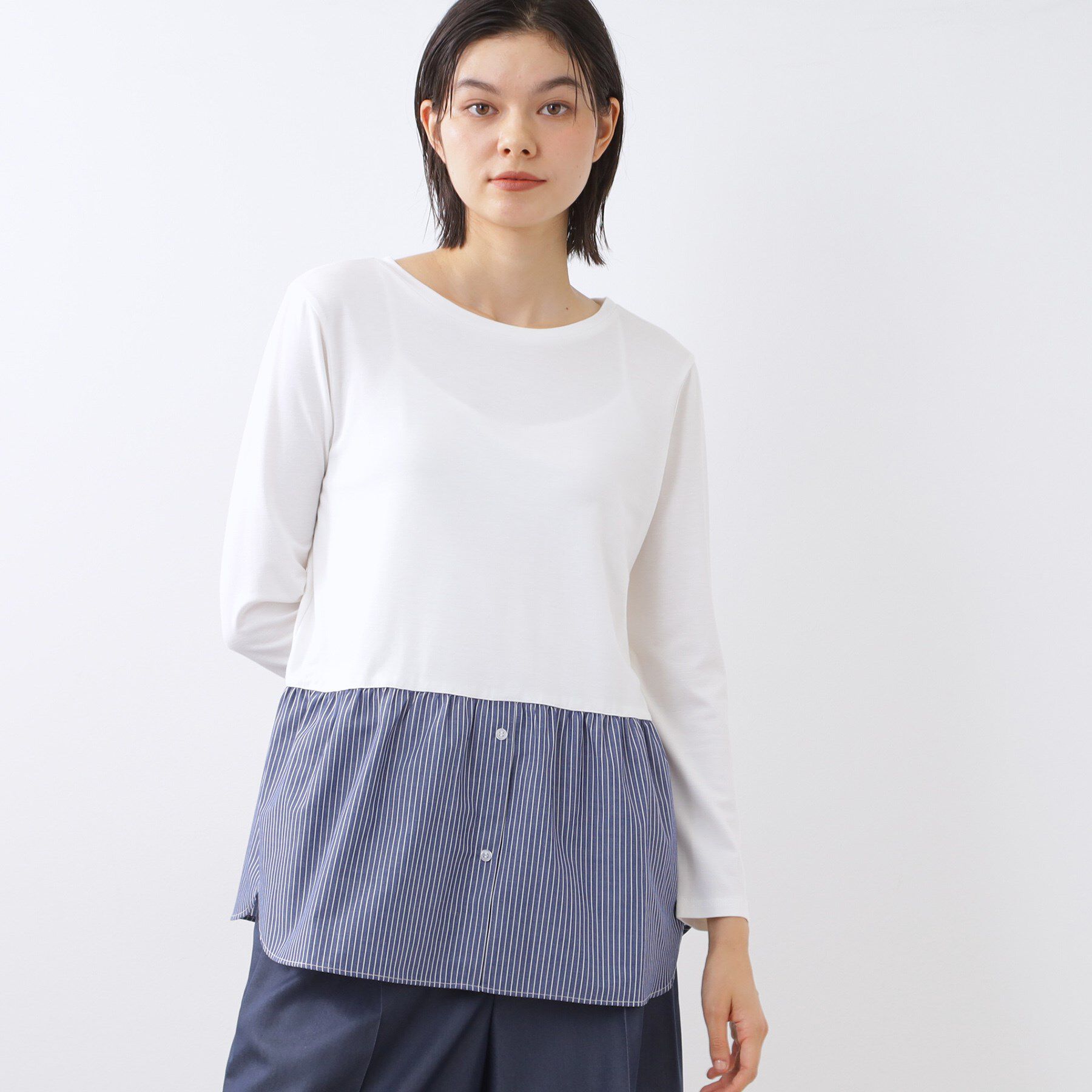 Reflect「【重ね着でも一枚着でも◎】ドッキングジャージトップス」|Tシャツ・カットソー|ブルー(393)