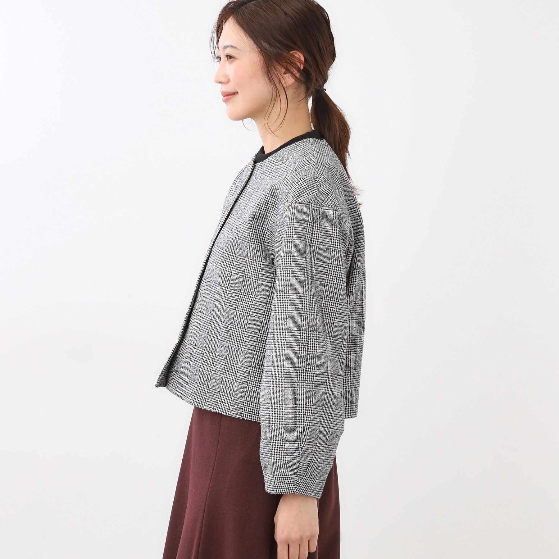 Reflect「【着映え◎／アームホールゆったり】グレンチェックジャコット」|ノーカラージャケット|