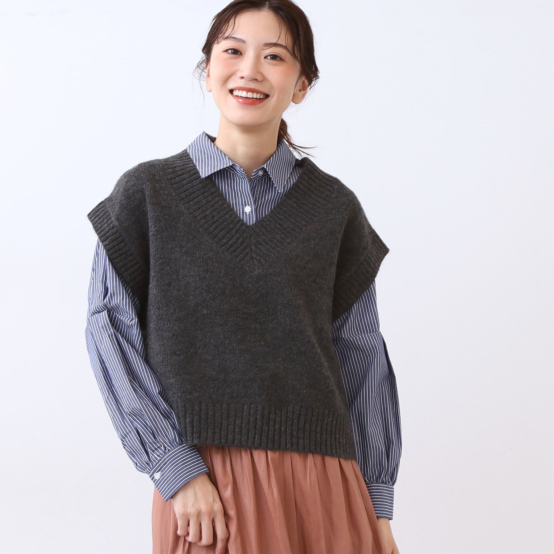 Reflect「【単品使い◎】ニットベスト＋シャツセット」|その他|チャコールグレー(0