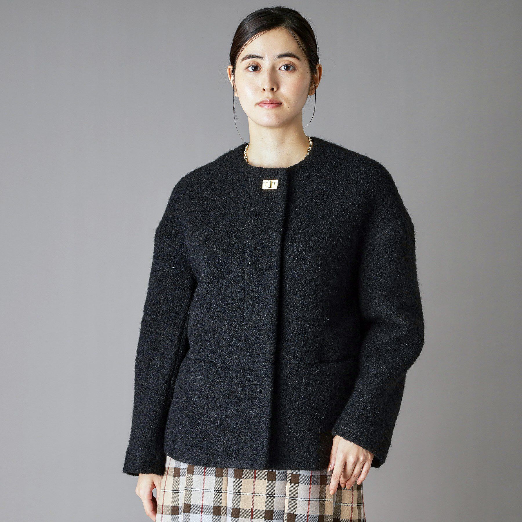 DRESSTERIOR「【CLASSY.12月号掲載】ループヤーンショートジャケット」|ノーカラーコート|