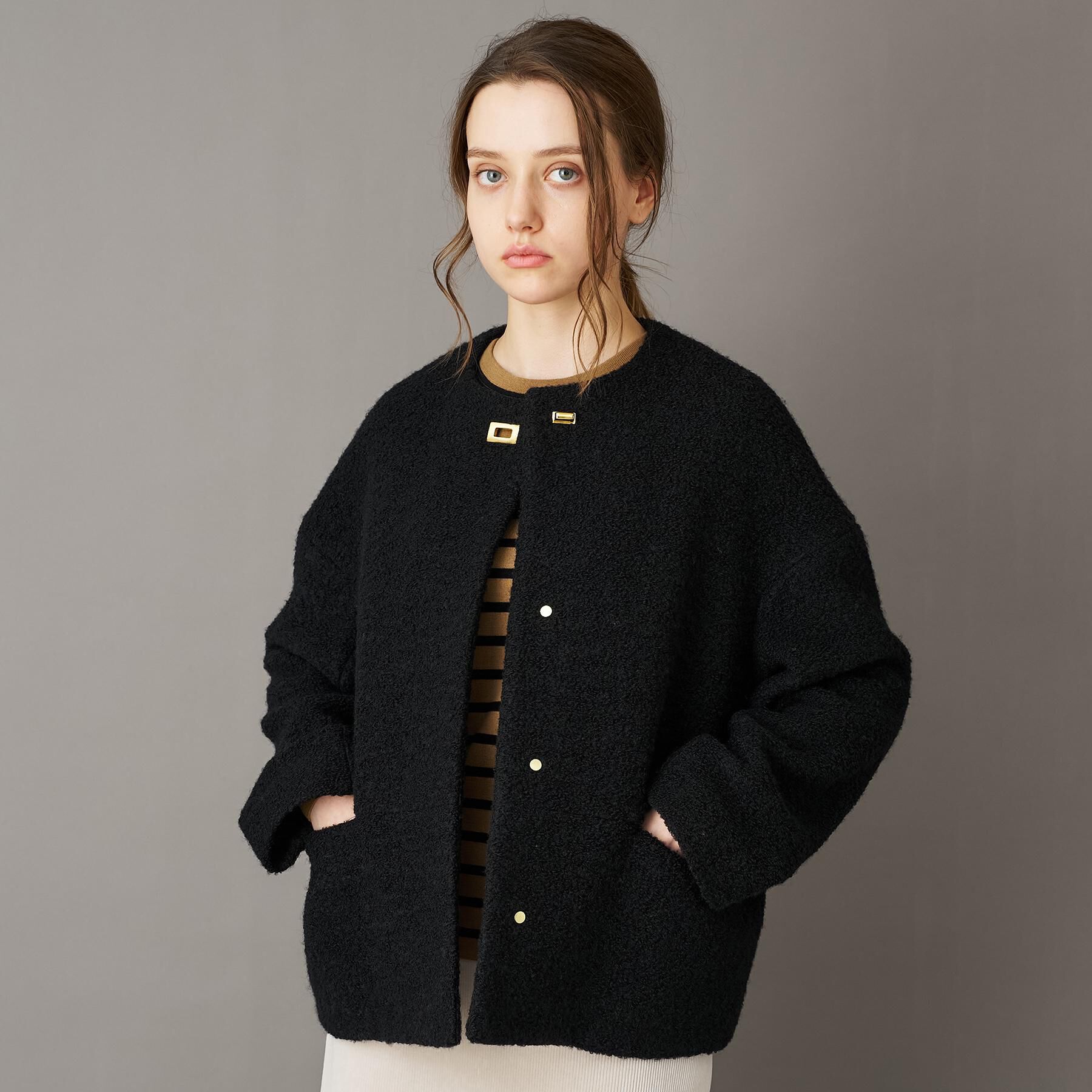 DRESSTERIOR「【CLASSY.12月号掲載】ループヤーンショートジャケット」|ノーカラーコート|