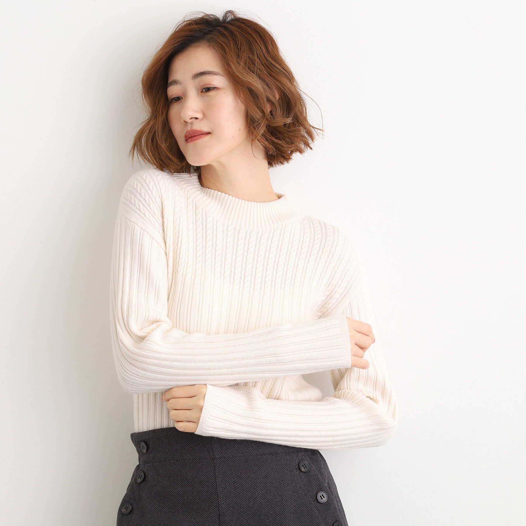 grove「【毛玉軽減／洗える】ミニケーブルニット」|ニット・セーター|オフホワイト(003