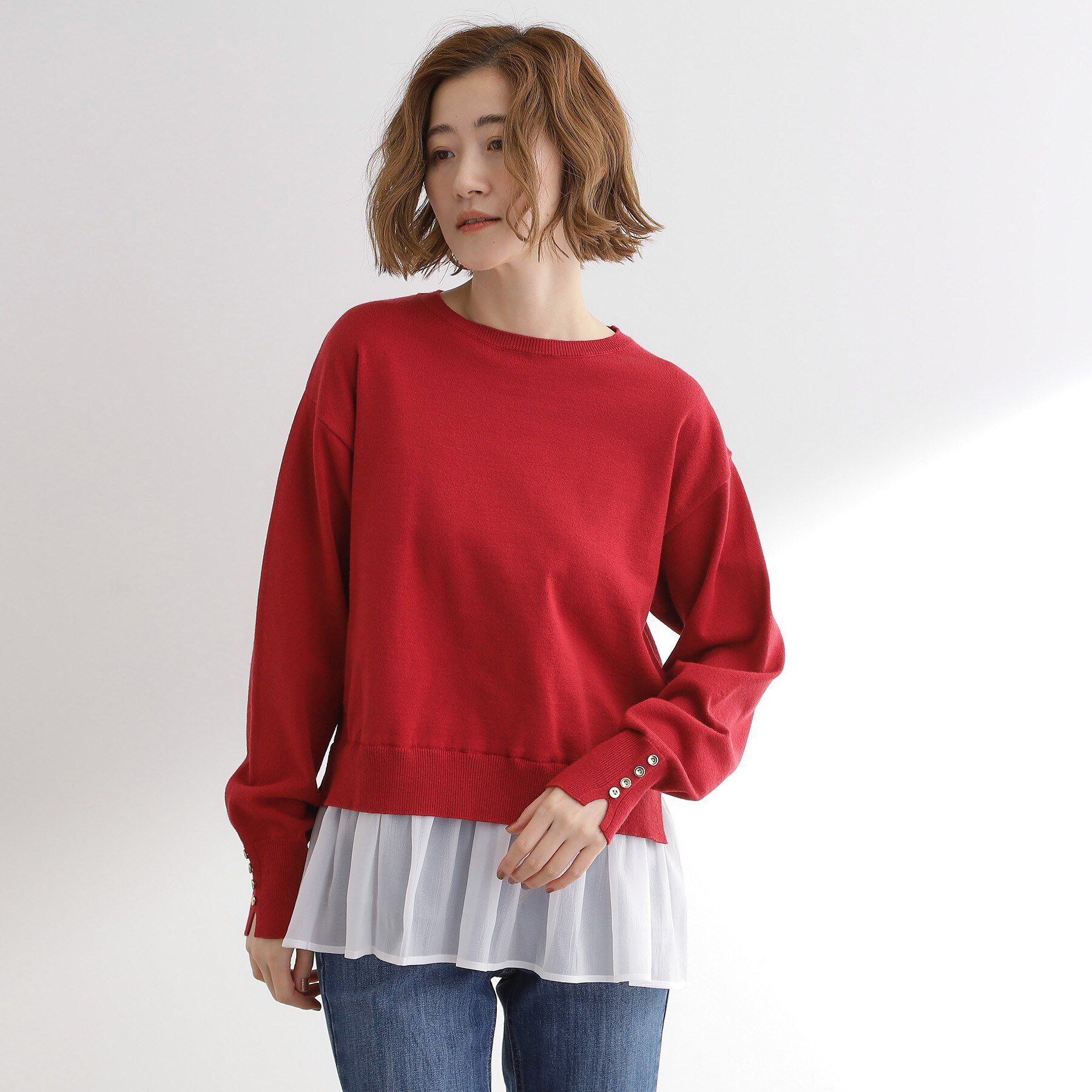 grove「裾レイヤードニットプルオーバー」|ニット・セーター|レッド(562)