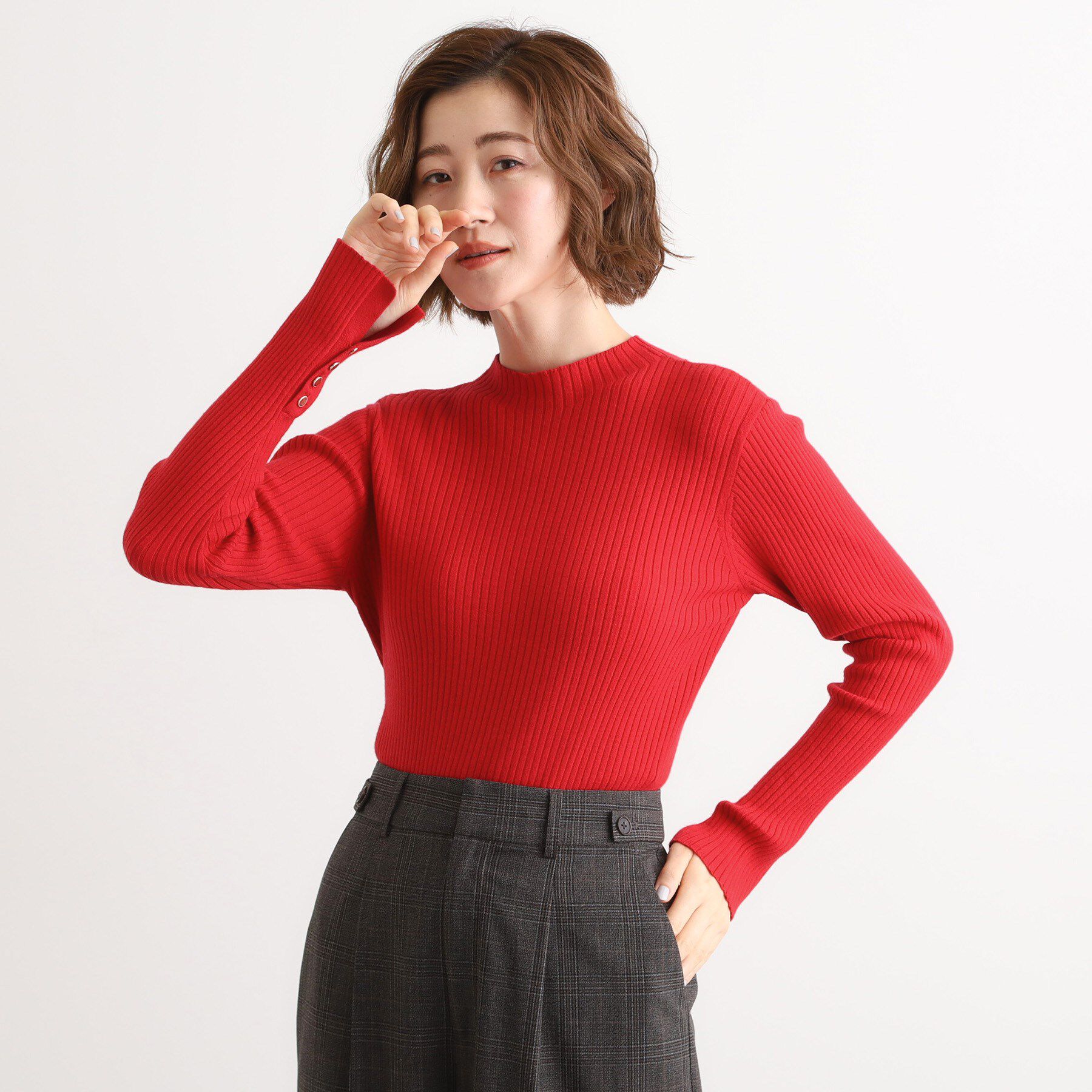 grove「【吸湿発熱／帯電防止】ハイネックリブプルオーバー」|ニット・セーター|