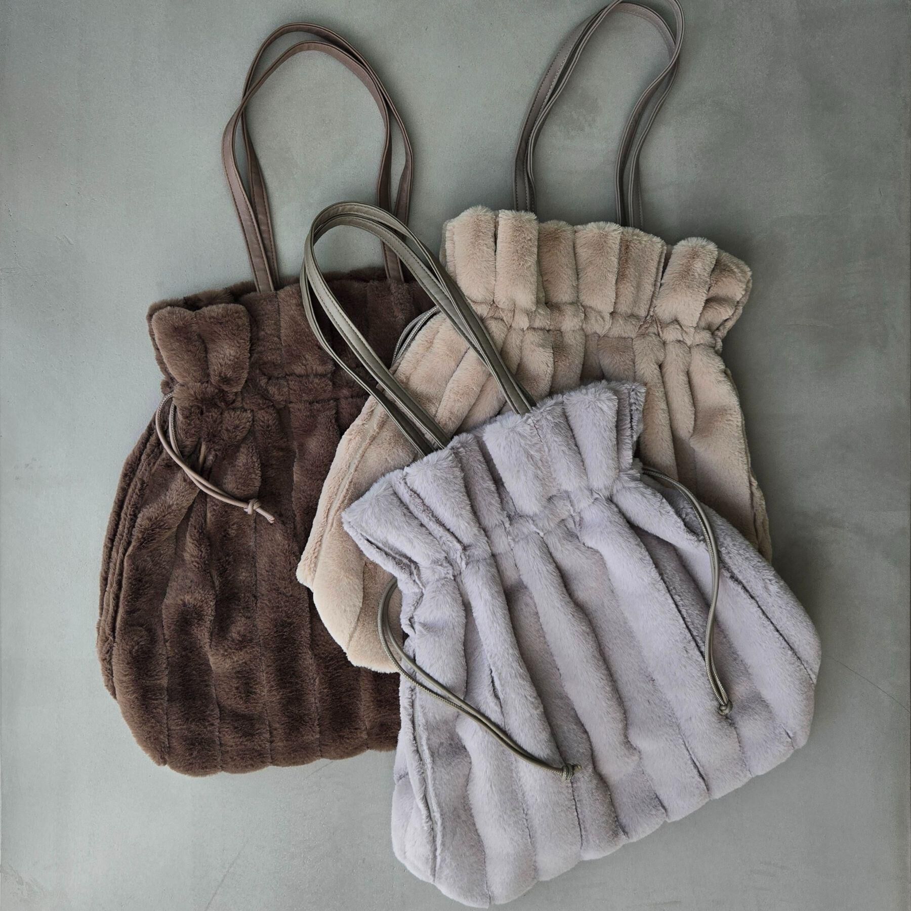 grove「ストライプエコファー巾着トート」|トートバッグ|