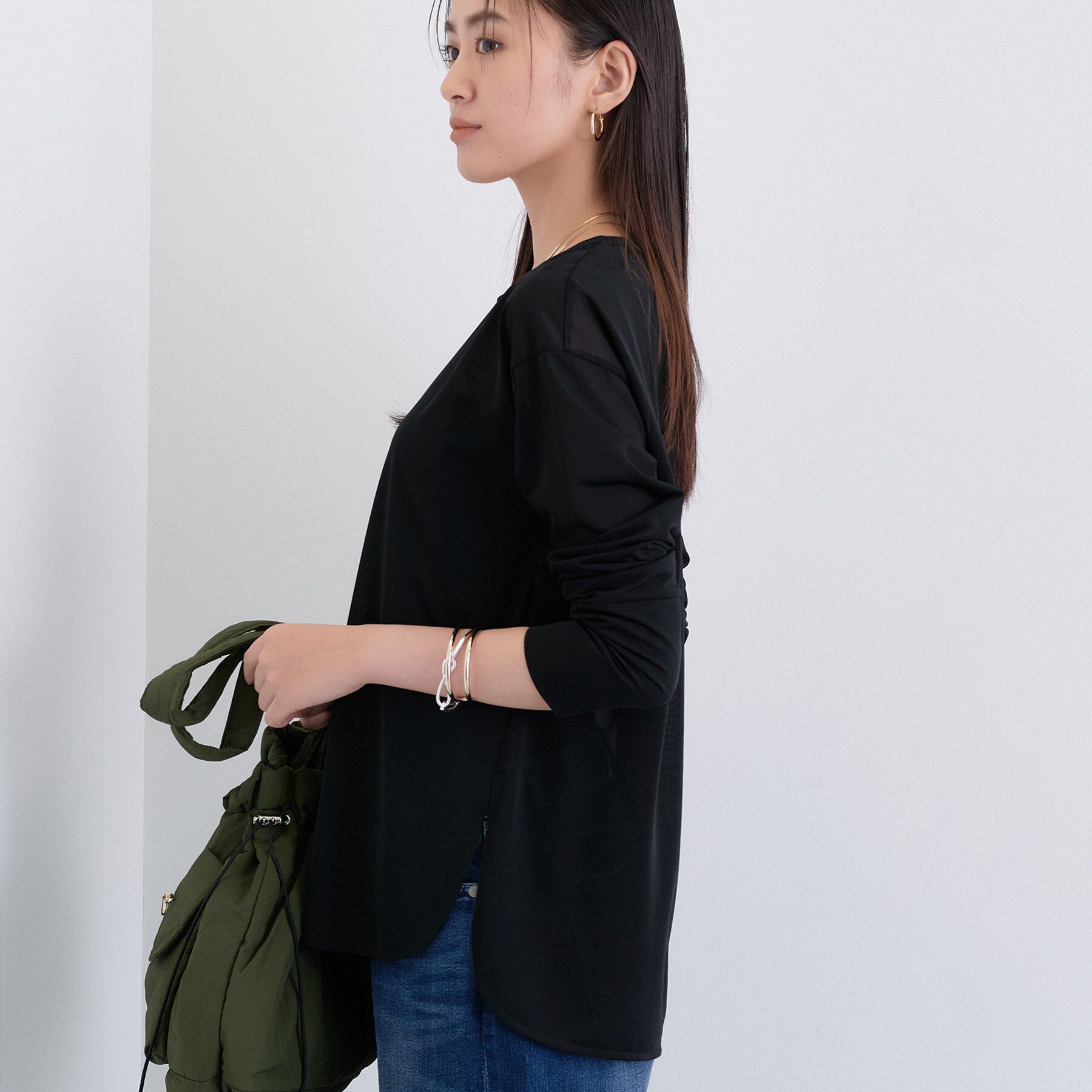 INDIVI「ストレッチシアーロングTシャツ」|Tシャツ・カットソー|