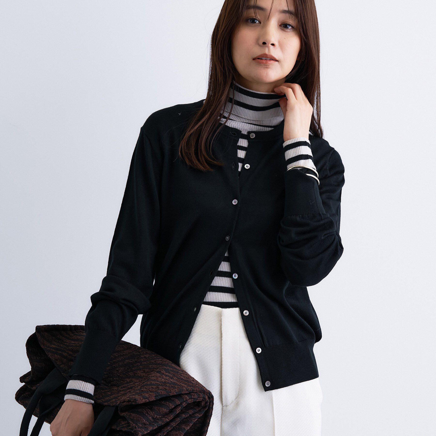 INDIVI「【洗える】ハイゲージニットカーディガン」|カーディガン|ブラック(019)