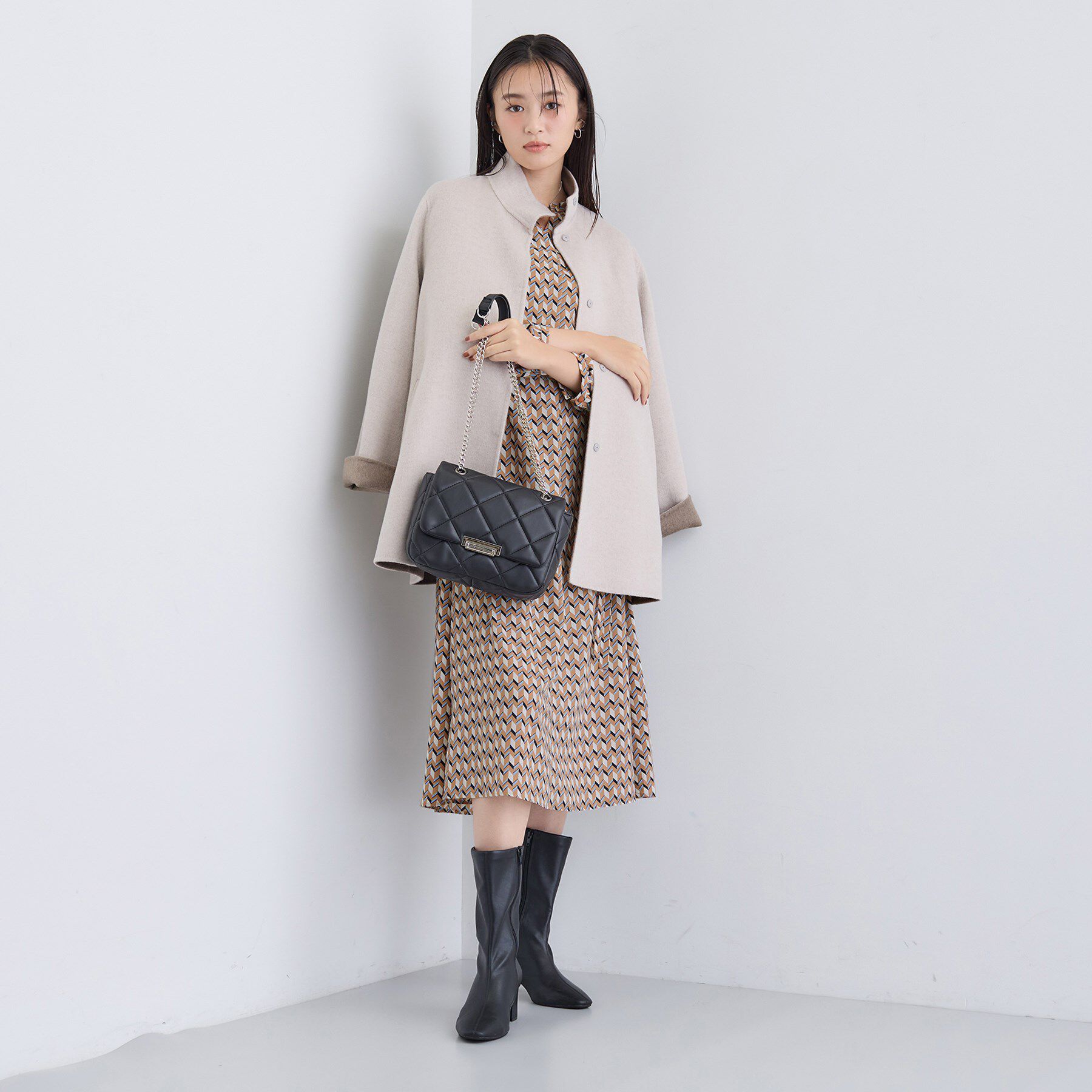 INDIVI「【洗える／オリジナル柄】ジオメプリント フレアワンピース」|ワンピース|