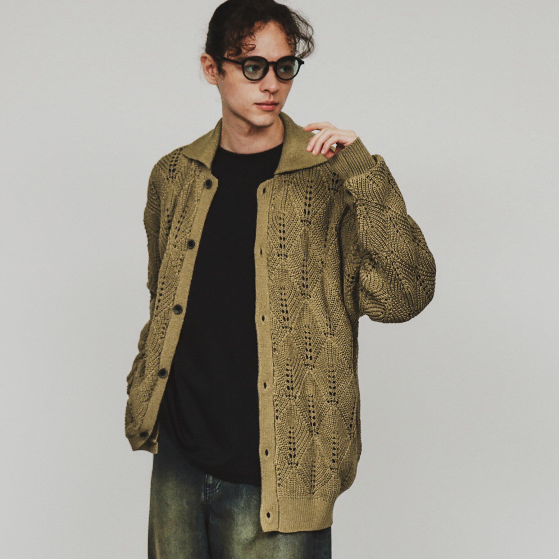 tk.TAKEO KIKUCHI「リーフジャカードニットシャツポロ」|カーディガン|