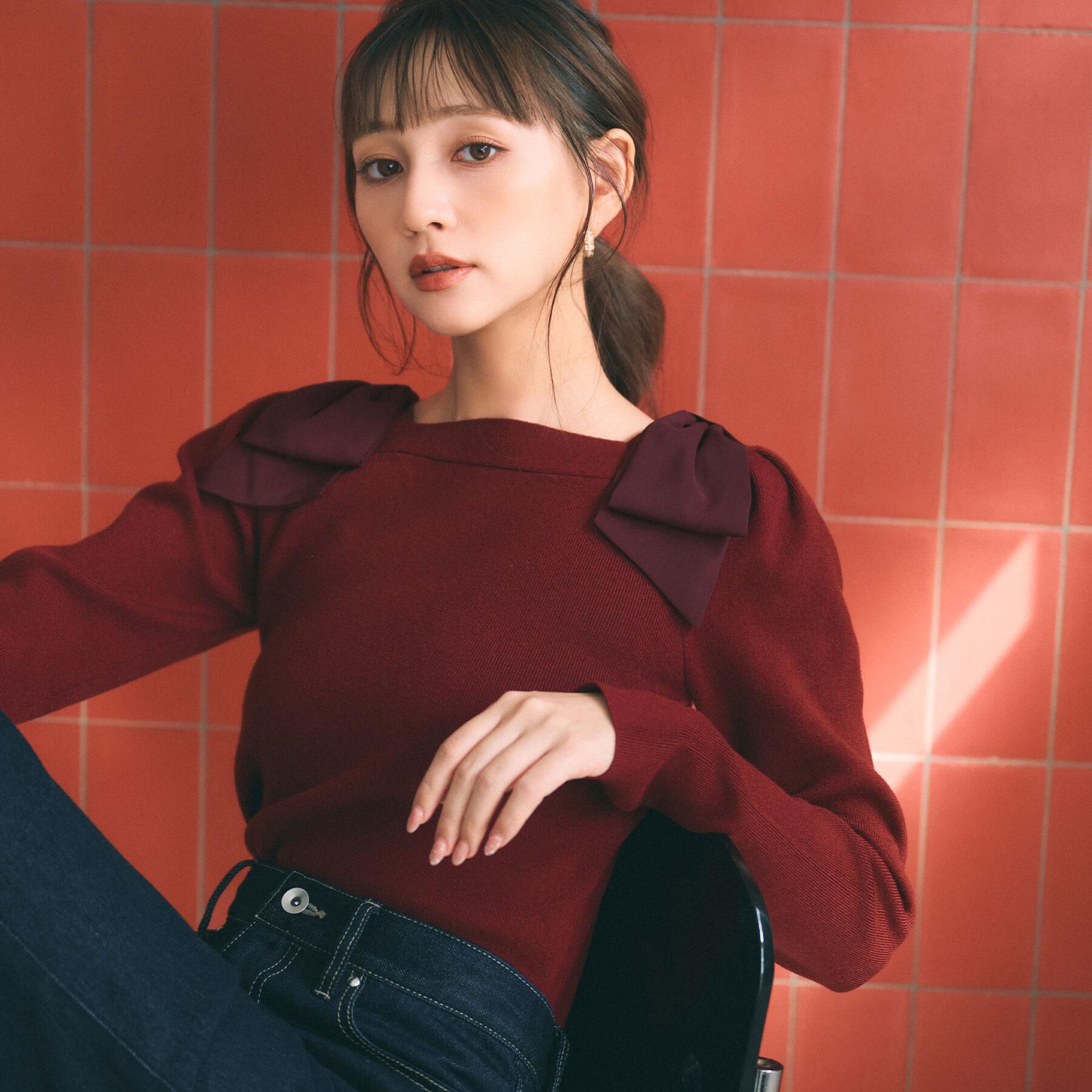 index「ショルダービッグリボンスクエアニット【洗濯機OK】」|ニット・セーター|