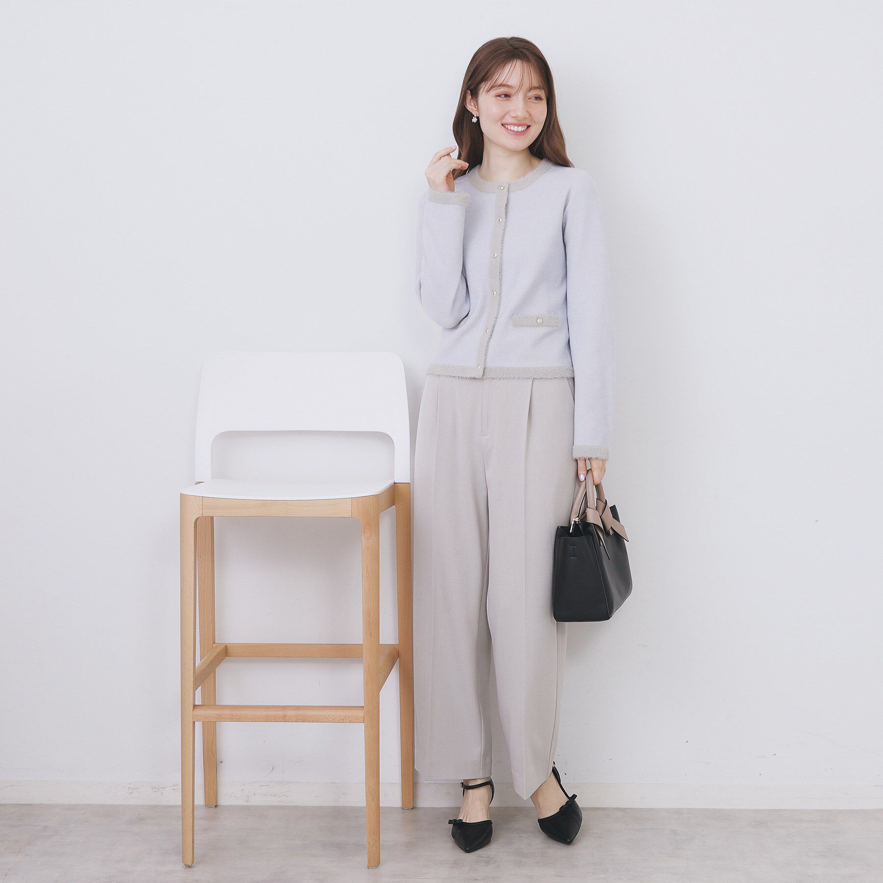 index「フェザーバイカラークルーネックカーディガン【洗濯機OK】」|カーディガン|