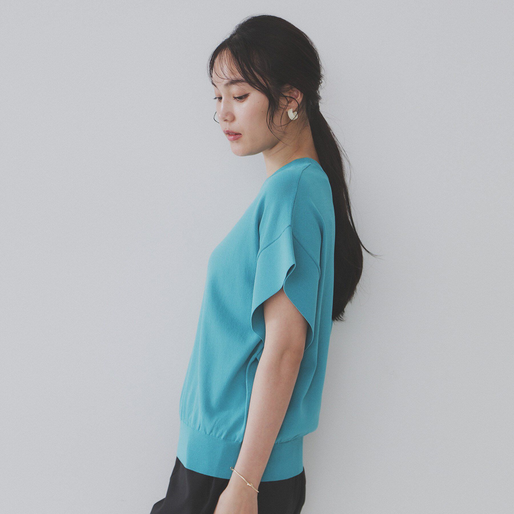 OPAQUE.CLIP「フリルスリーブニット【UVケア/接触冷感/洗濯機洗い可/抗ピル】」|ニット・セーター|