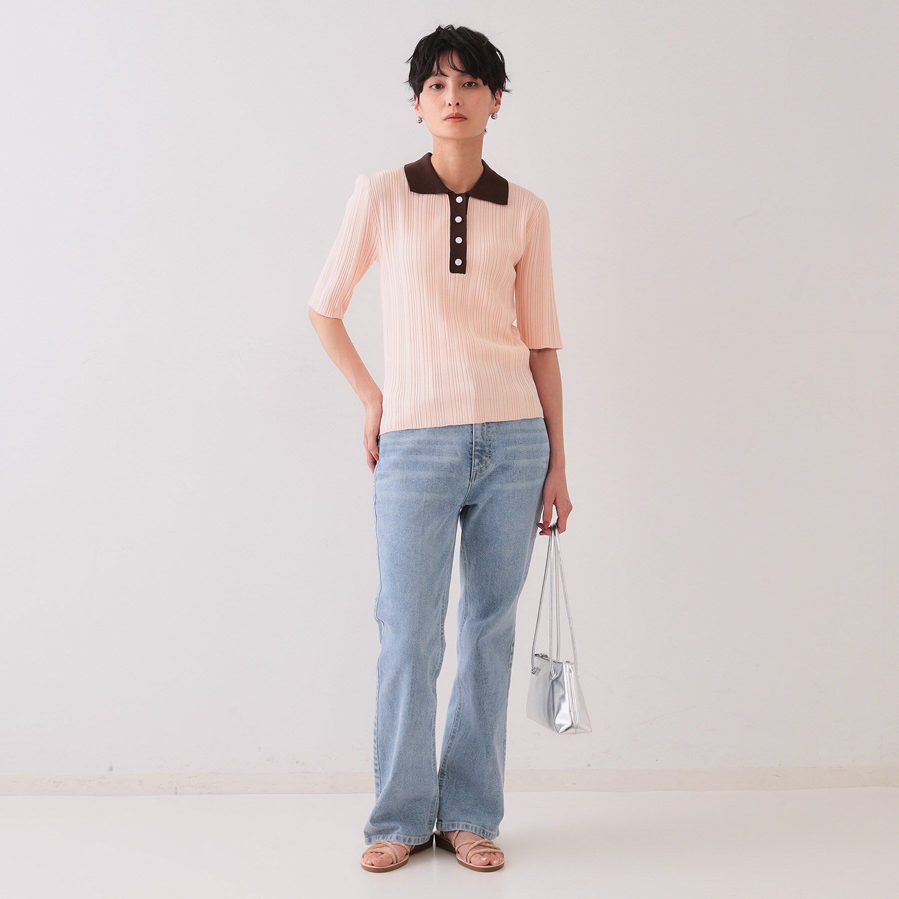 OPAQUE.CLIP「配色ポロランダムリブニット【洗濯機洗い可/抗ピル】」|ニット・セーター|