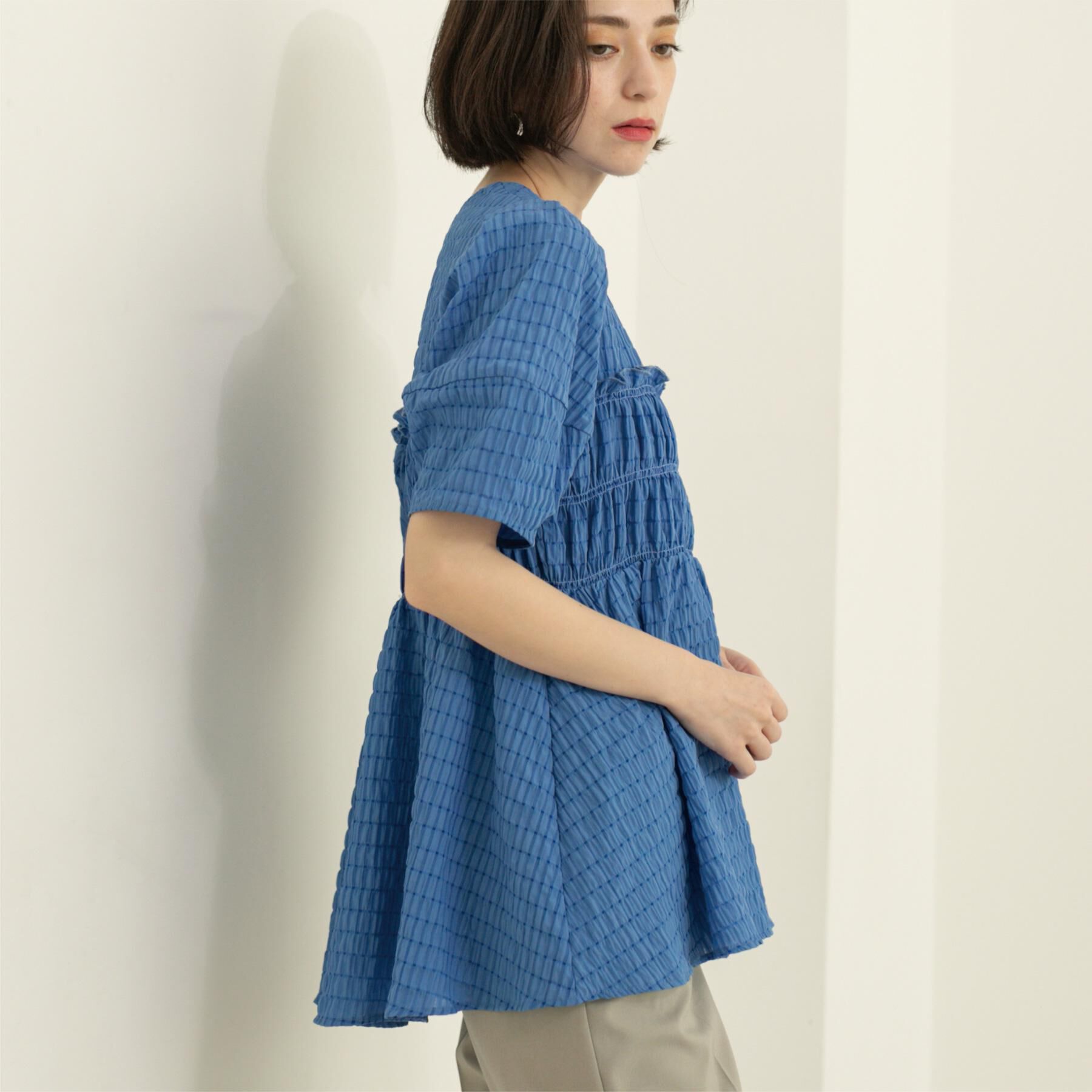 OPAQUE.CLIP「シャーリングペプラムブラウス【洗濯機洗い可】」|シャツ・ブラウス|