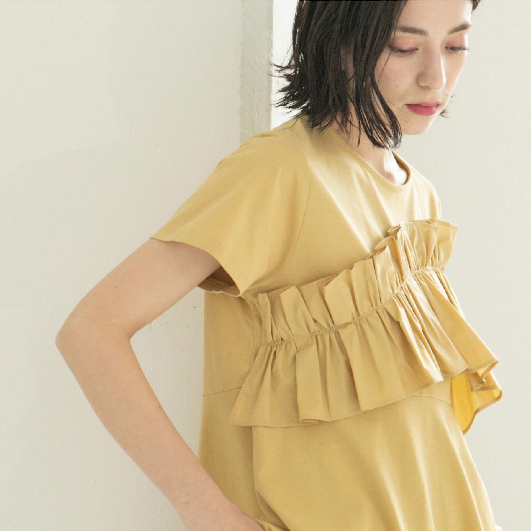 OPAQUE.CLIP「フリルドッキングペプラムトップス【接触冷感/洗濯機洗い可】」|Tシャツ・カットソー|イエロー(031)