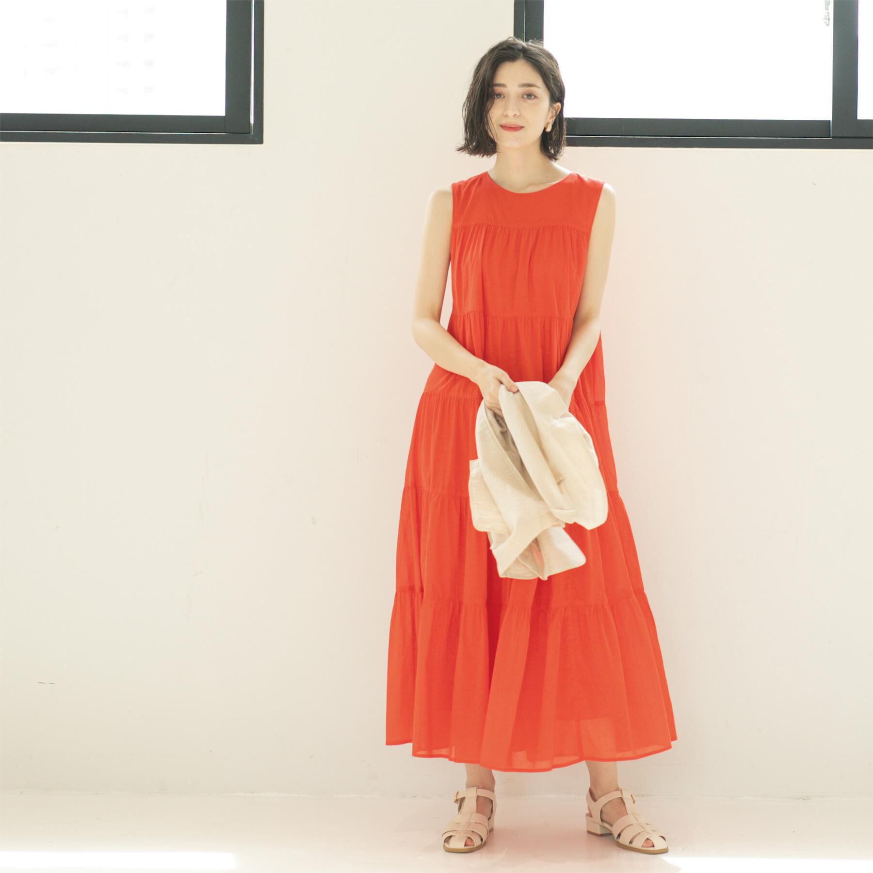 OPAQUE.CLIP「《Can Cam掲載》ティアードマキシドレス/オーガニックコットン混【洗濯機洗い可】」|ワンピース|