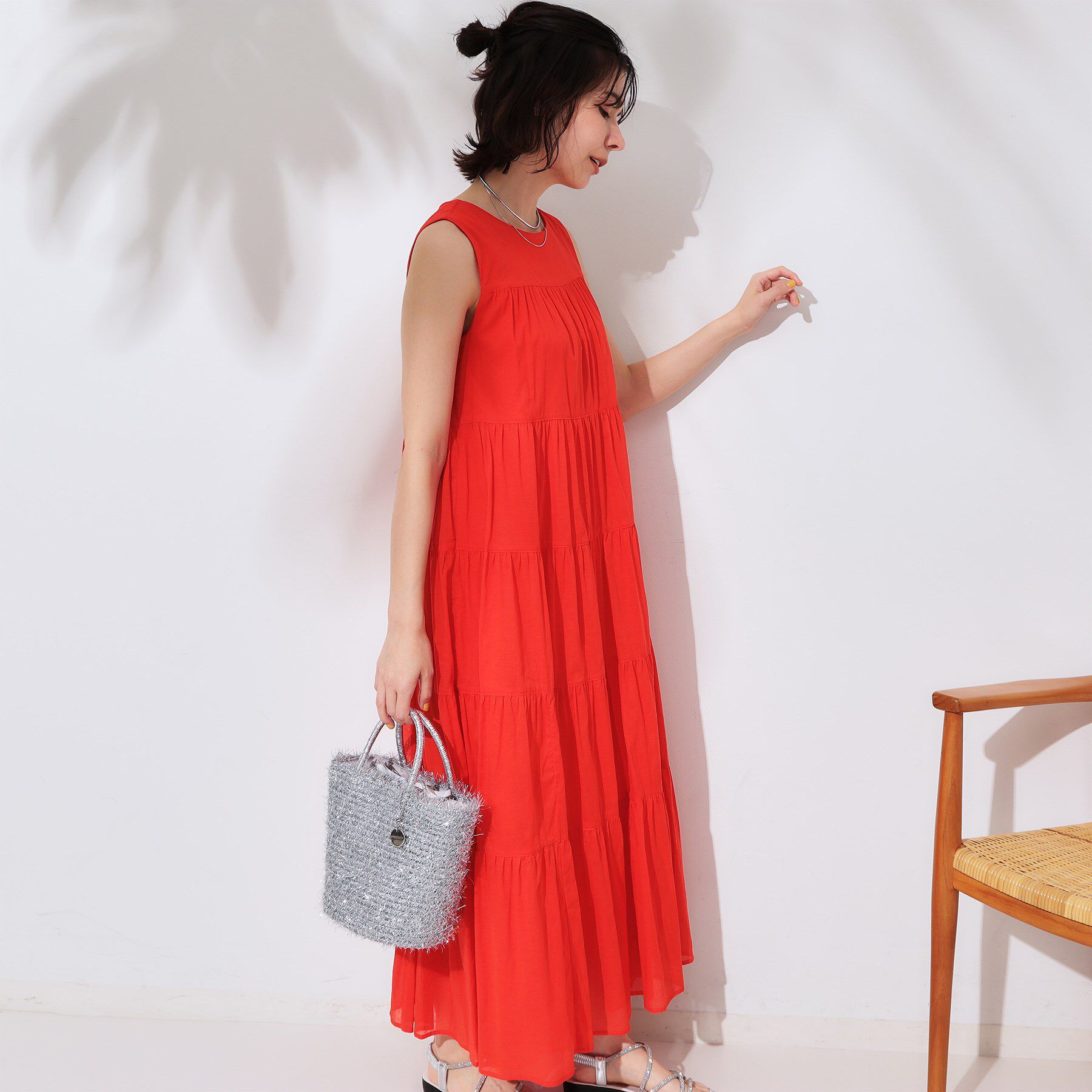 OPAQUE.CLIP「《Can Cam掲載》ティアードマキシドレス/オーガニックコットン混【洗濯機洗い可】」|ワンピース|