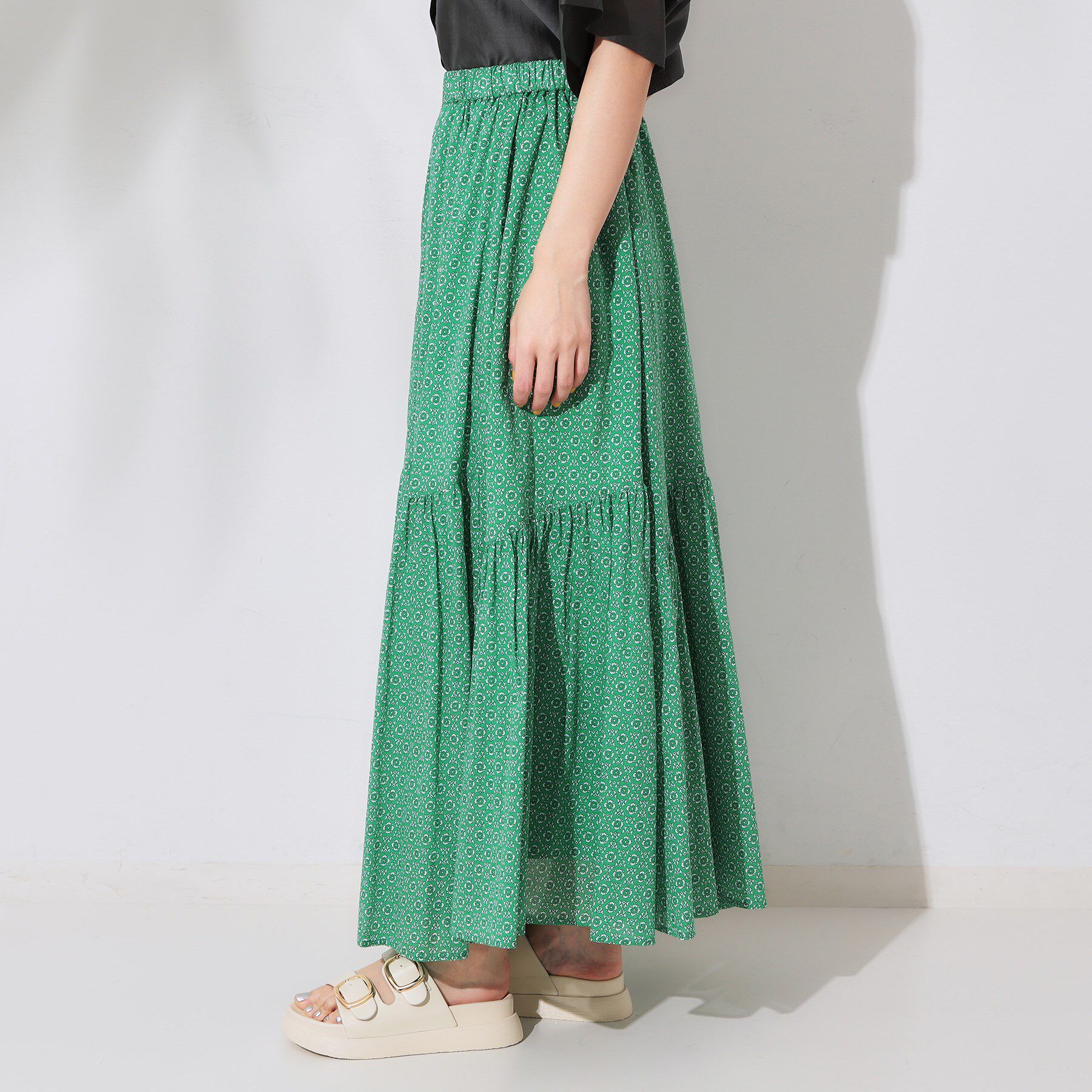 OPAQUE.CLIP「ギャザーフレアスカート/オーガニックコットン混【洗濯機洗い可】」|スカート|