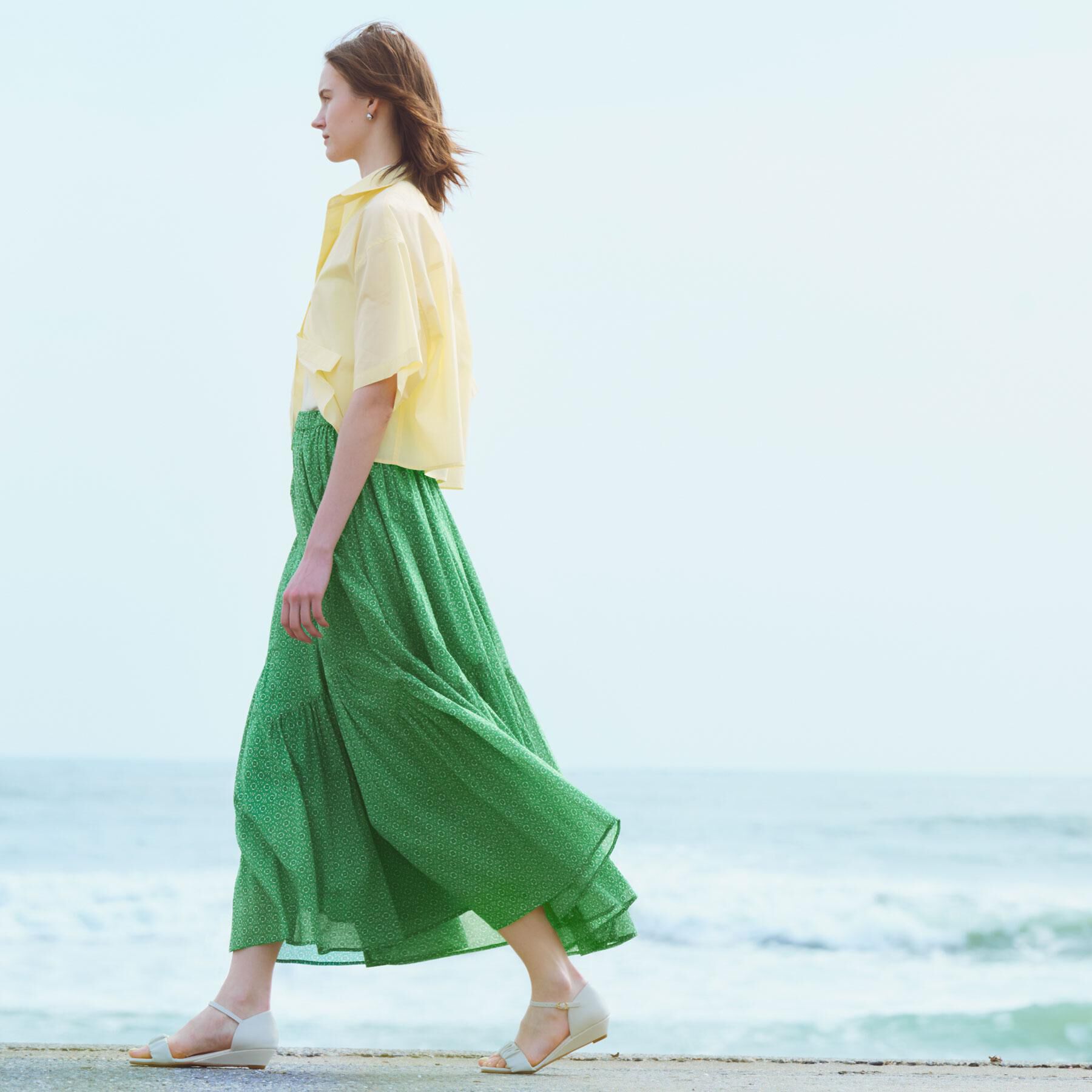 OPAQUE.CLIP「ギャザーフレアスカート/オーガニックコットン混【洗濯機洗い可】」|スカート|