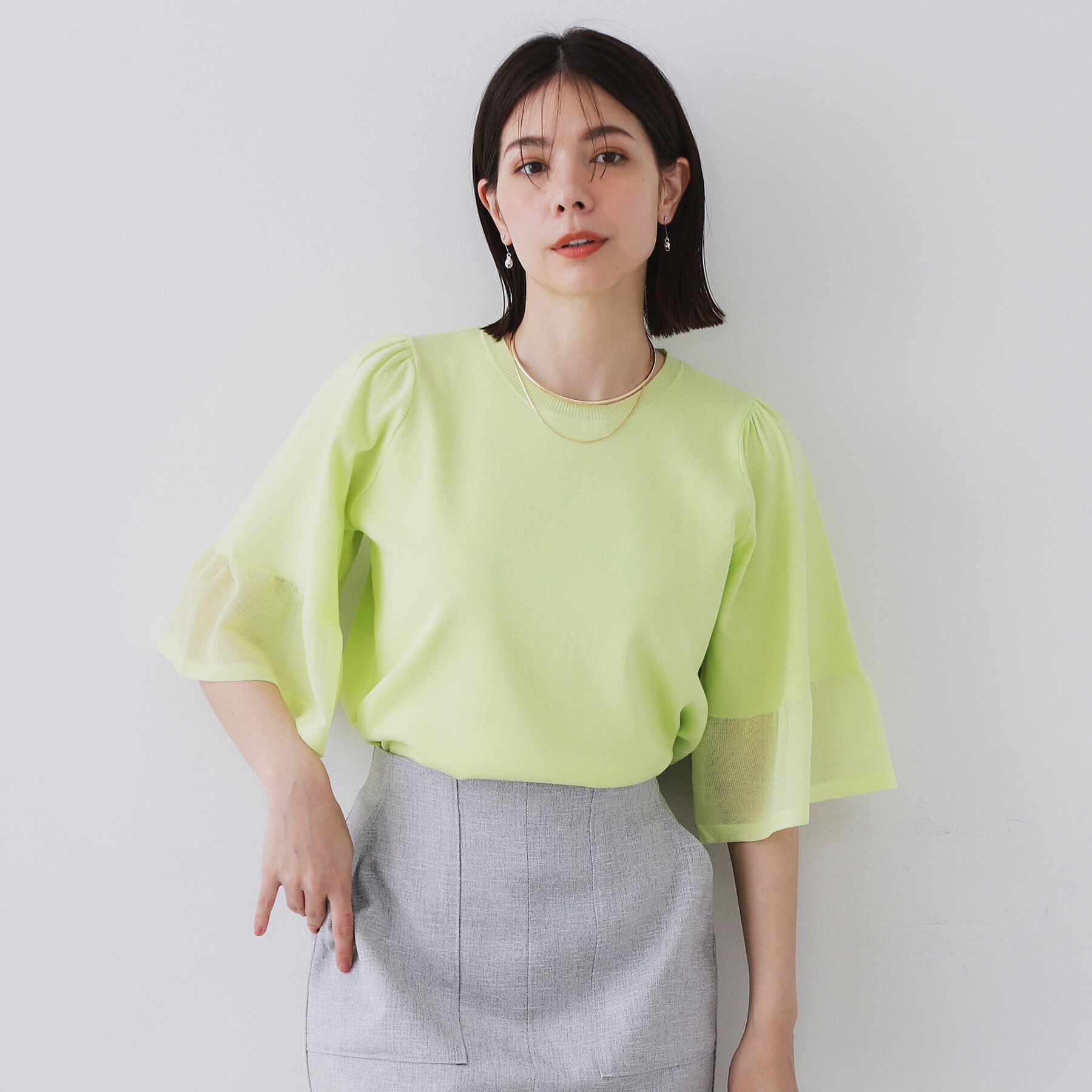 OPAQUE.CLIP「《5色展開》シアーフレアスリーブニット【洗濯機洗い可】」|ニット・セーター|