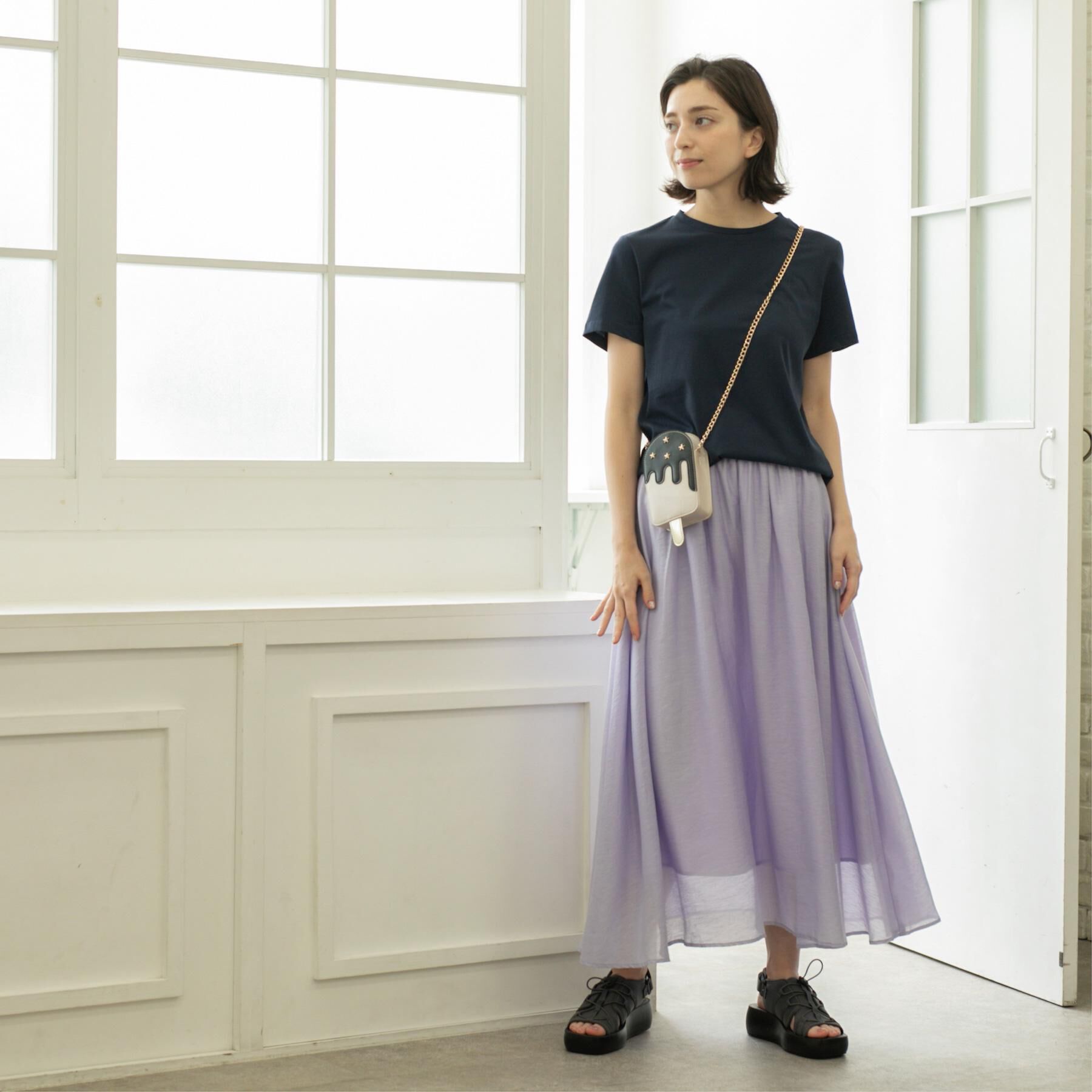 OPAQUE.CLIP「麻混シアーギャザーフレアスカート【洗濯機洗い可】」|スカート|