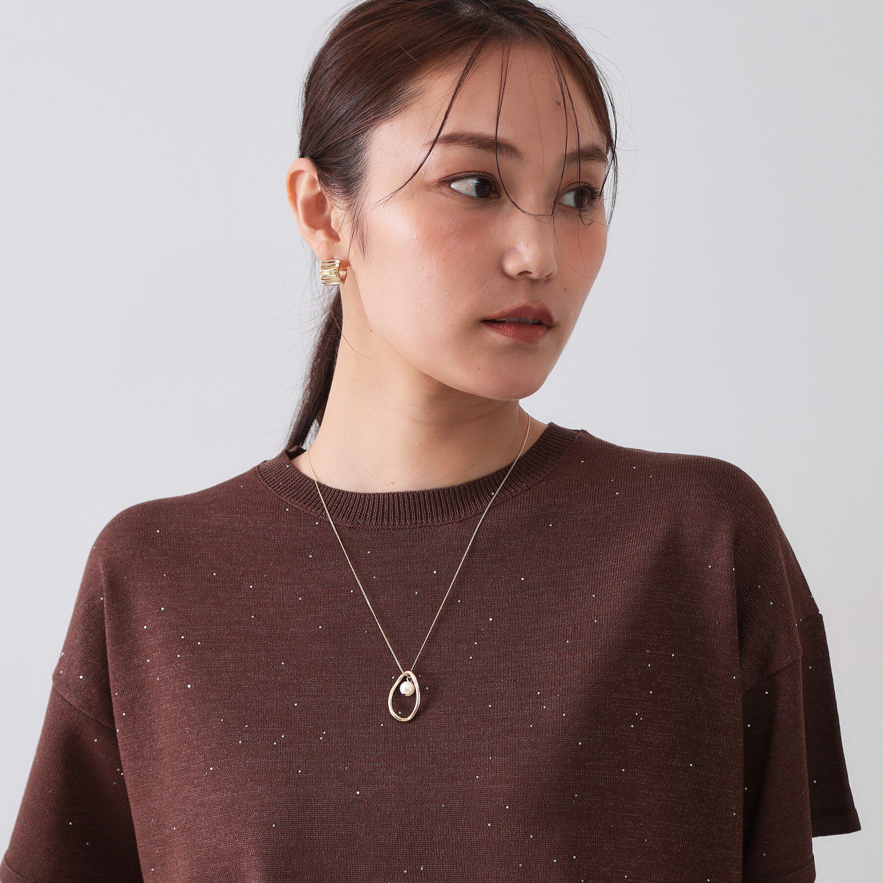 OPAQUE.CLIP「オーバルメタル&times;フェイクパール スライドネックレス」|ネックレス|