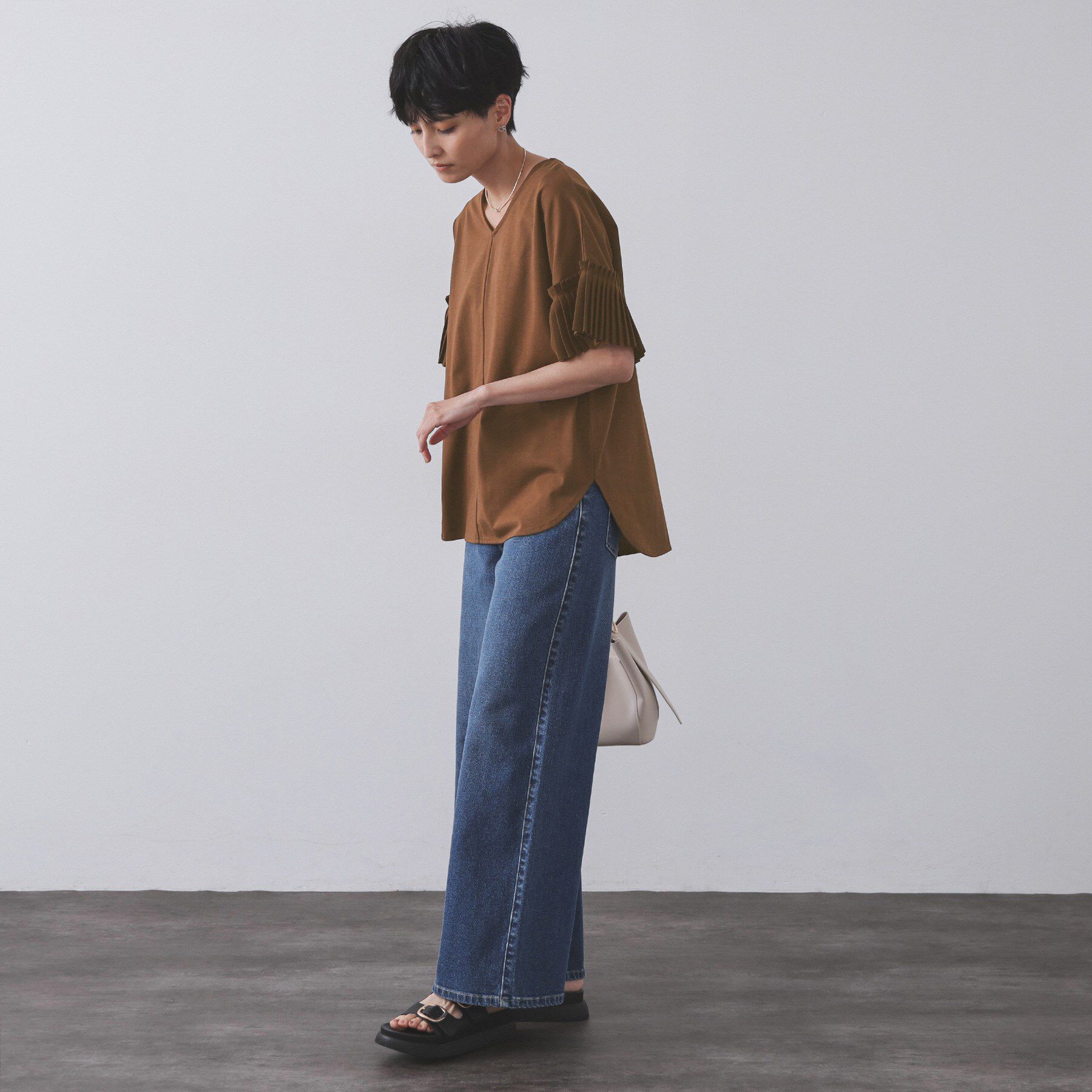 OPAQUE.CLIP「プリーツスリーブドッキングトップス【洗濯機洗い可】」|Tシャツ・カットソー|