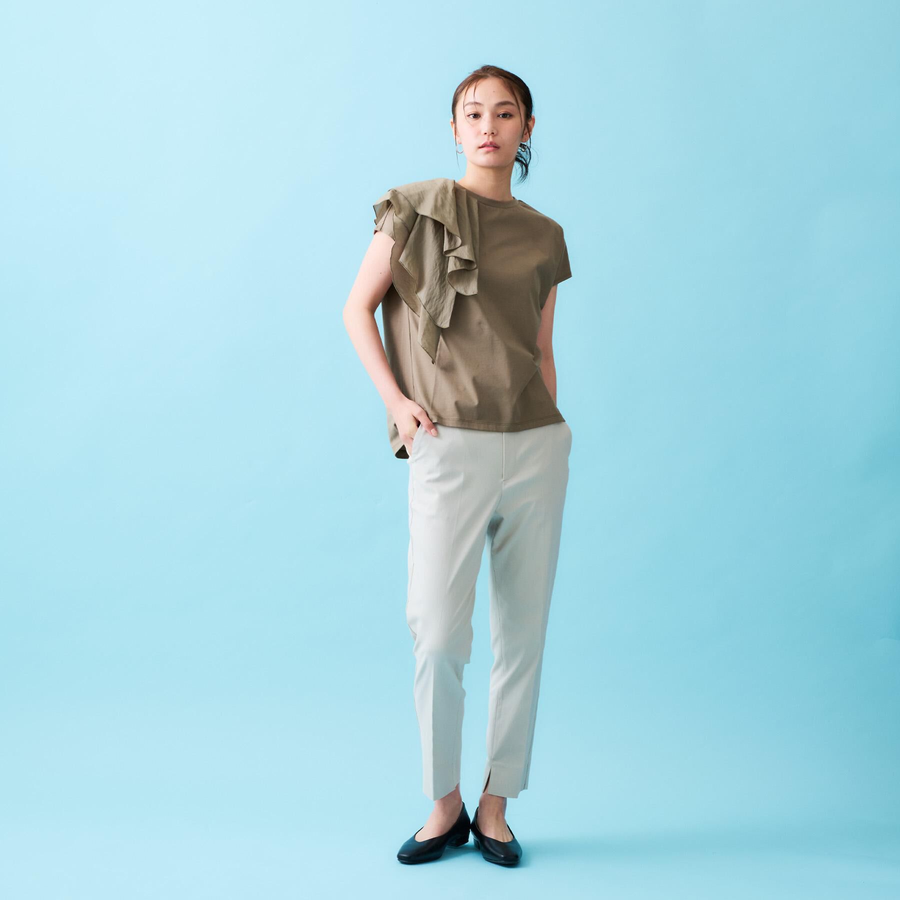 OPAQUE.CLIP「ショルダーフリルドッキングカットソー【洗濯機洗い可】」|Tシャツ・カットソー|