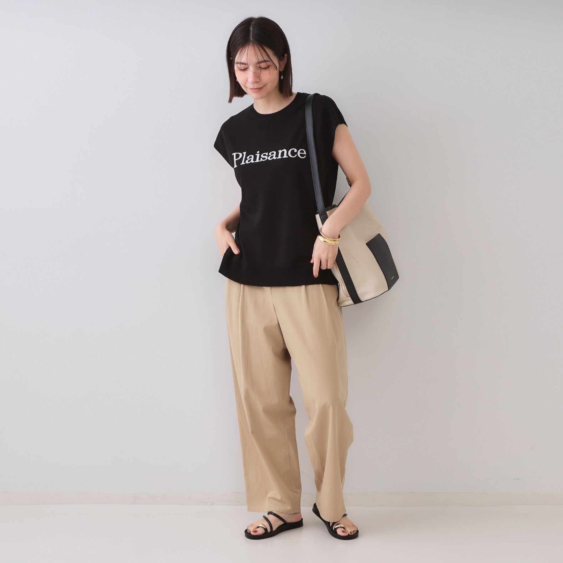 OPAQUE.CLIP「ロゴフレンチスリーブニット【洗濯機洗い可/UV/接触冷感/抗ピル】」|ニット・セーター|