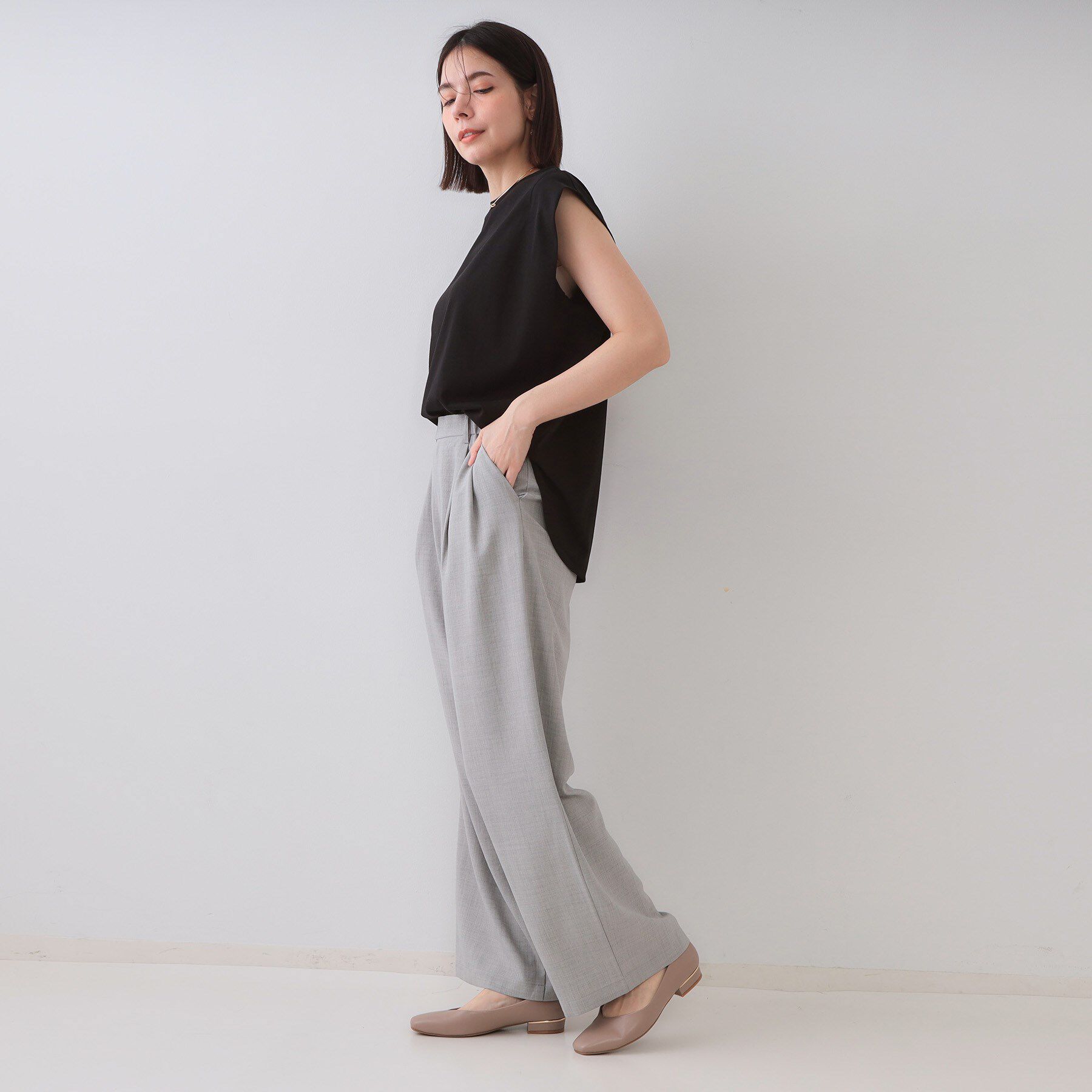 OPAQUE.CLIP「リネンライクタックワイドパンツ【洗濯機洗い可】」|その他|