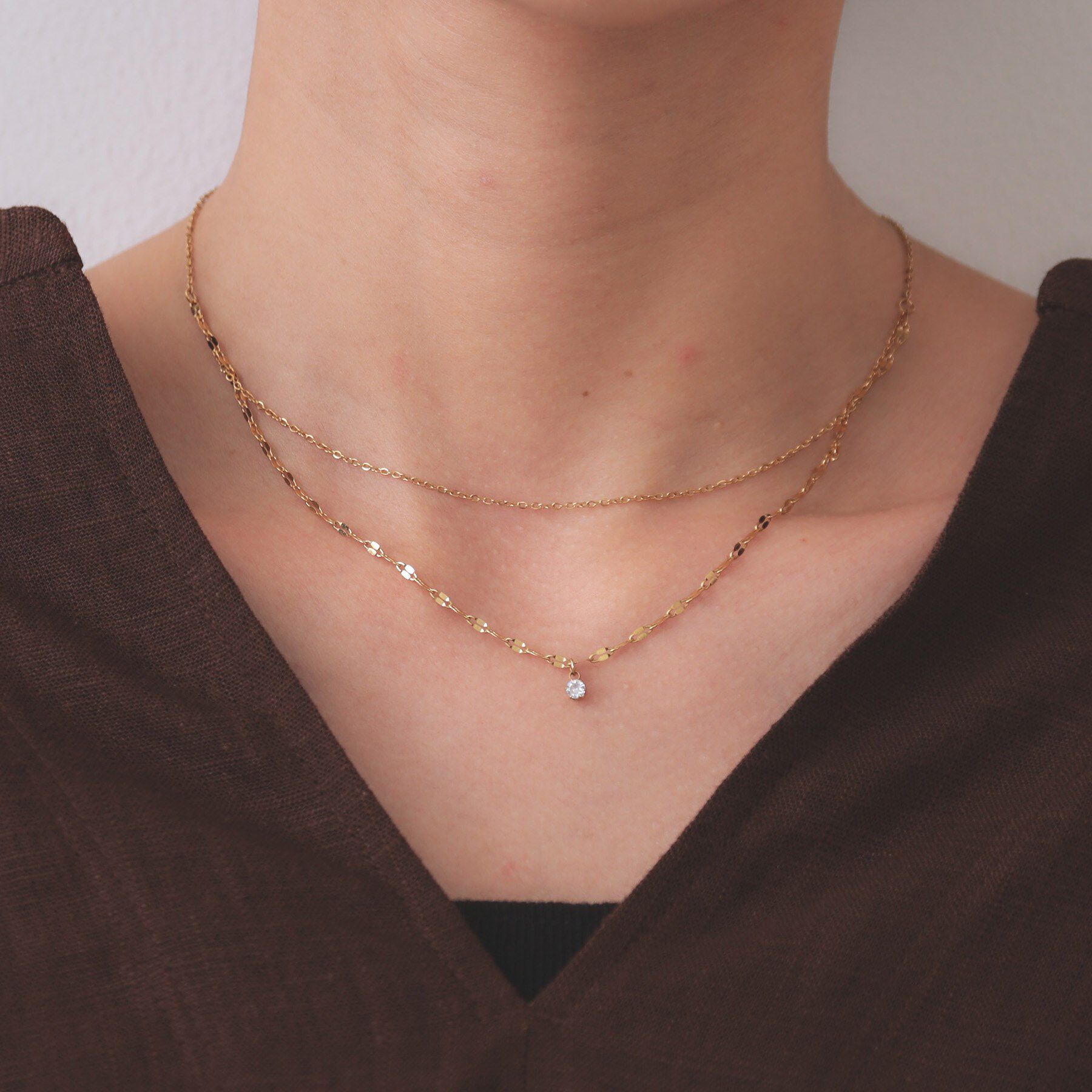 OPAQUE.CLIP「【ステンレス】チェーン&times;ビジューネックレス」|ネックレス|