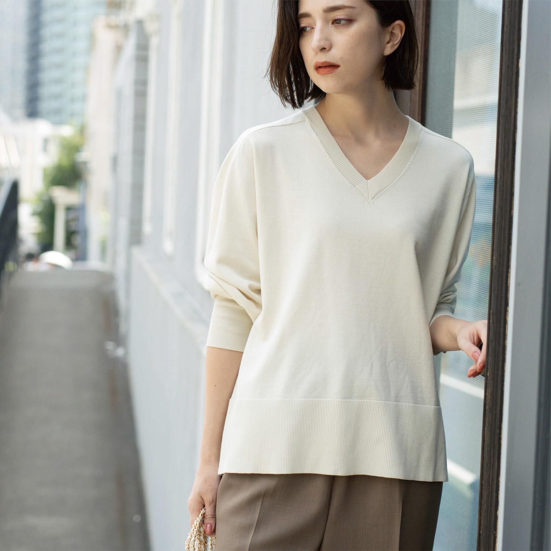 OPAQUE.CLIP「リラクシーVネックニット【洗濯機洗OK】《6col》」|ニット・セーター|