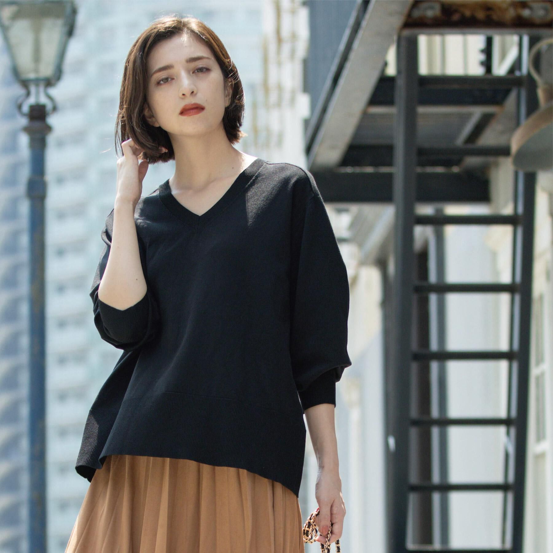 OPAQUE.CLIP「リラクシーVネックニット【洗濯機洗OK】《6col》」|ニット・セーター|