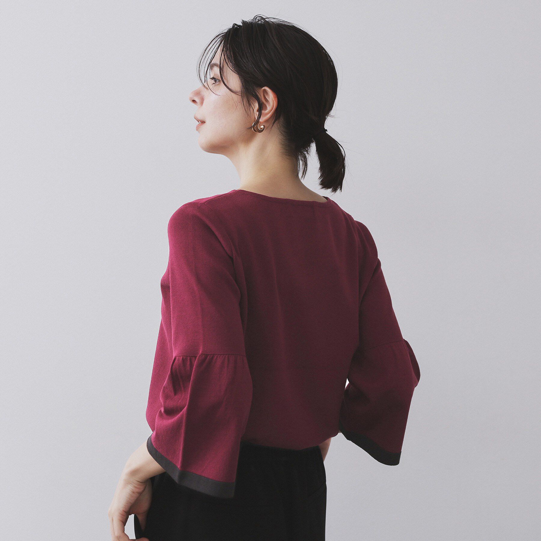 OPAQUE.CLIP「配色フレアスリーブニット【UVケア/洗濯機OK】」|ニット・セーター|