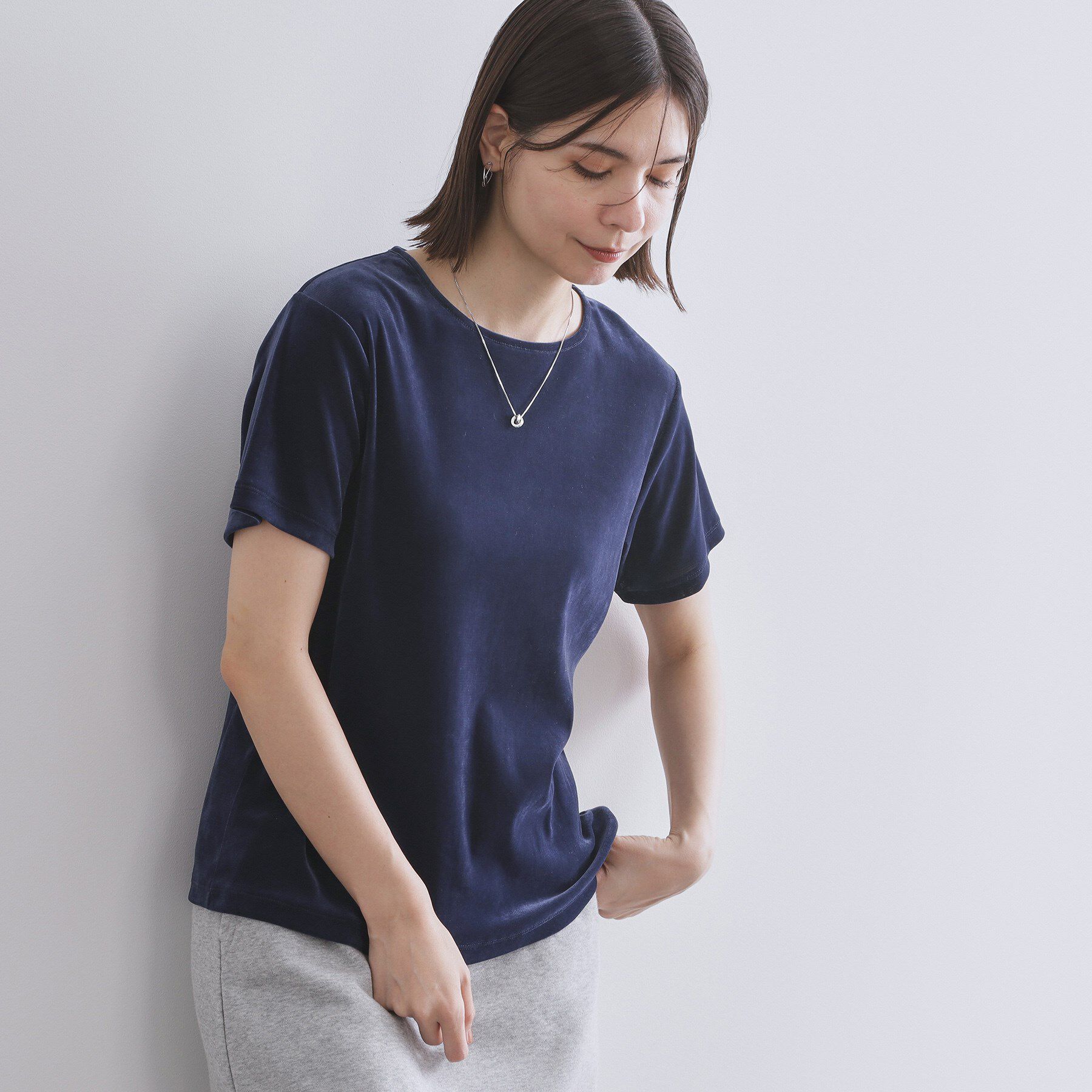 OPAQUE.CLIP「フロッキーチュールTシャツ【洗濯機洗い可】」|Tシャツ・カットソー|ネイビー(094)