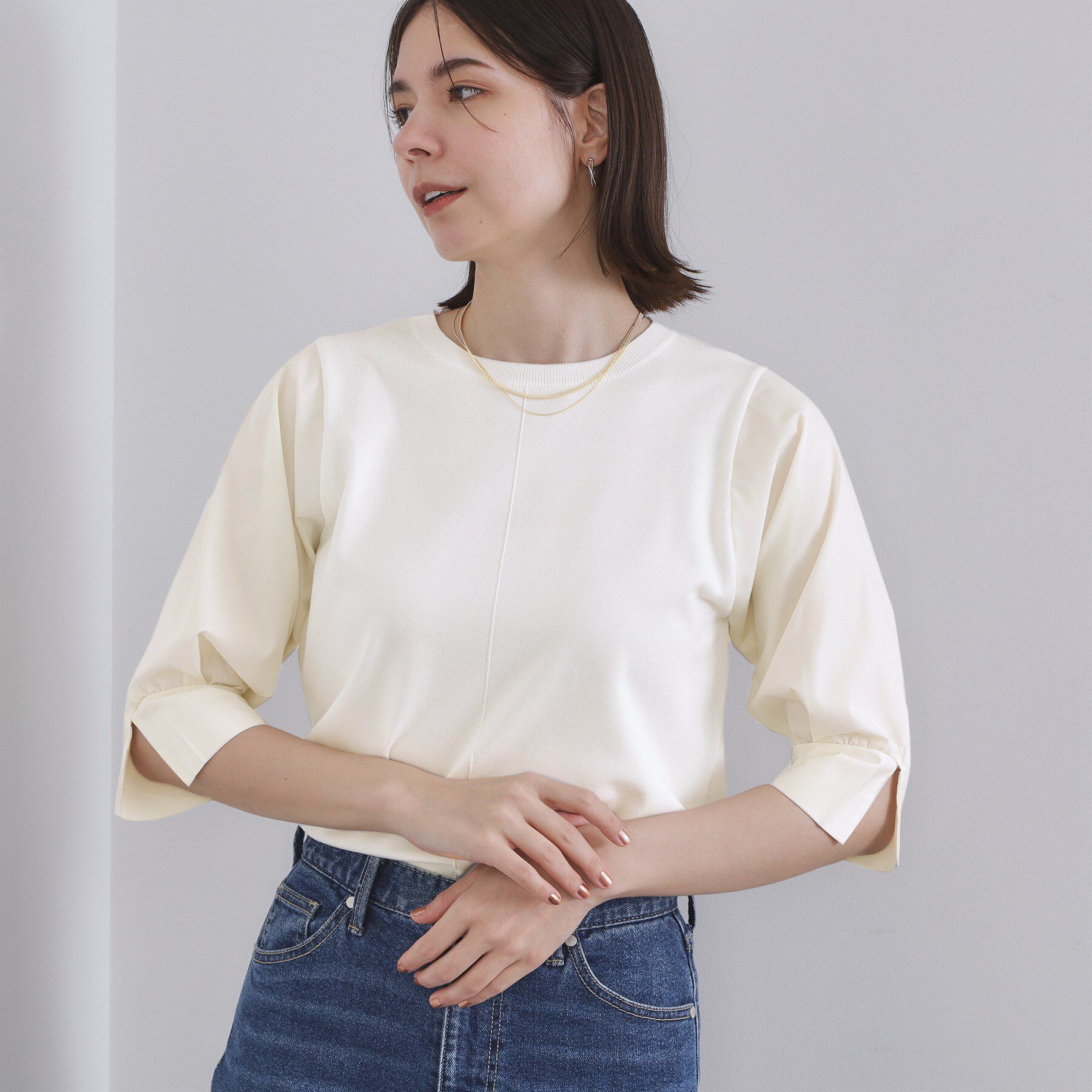 OPAQUE.CLIP「ドッキングスリーブニット【洗濯機洗い可/抗ピル】」|ニット・セーター|オフホワイト(003