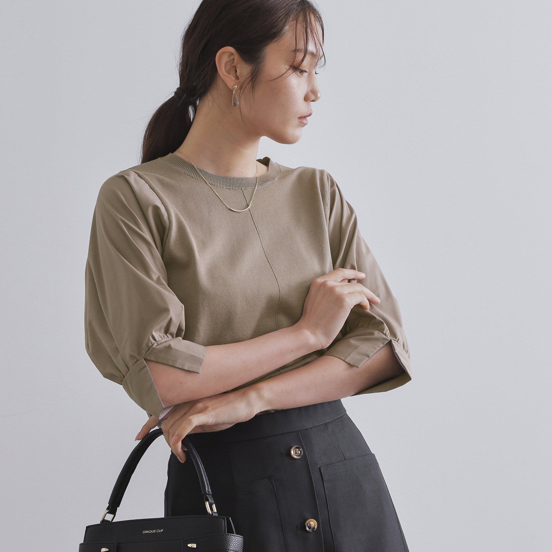 OPAQUE.CLIP「ドッキングスリーブニット【洗濯機洗い可/抗ピル】」|ニット・セーター|トープ(054)