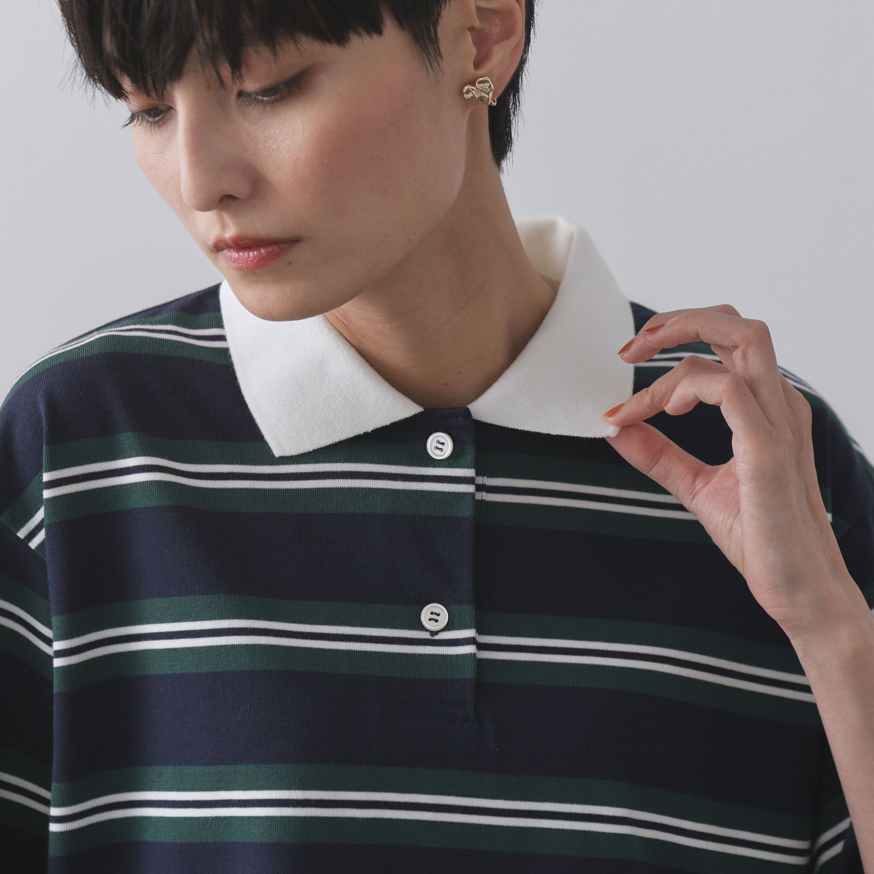 OPAQUE.CLIP「カラーボーダーポロカットソー【洗濯機洗い可】」|ポロシャツ|