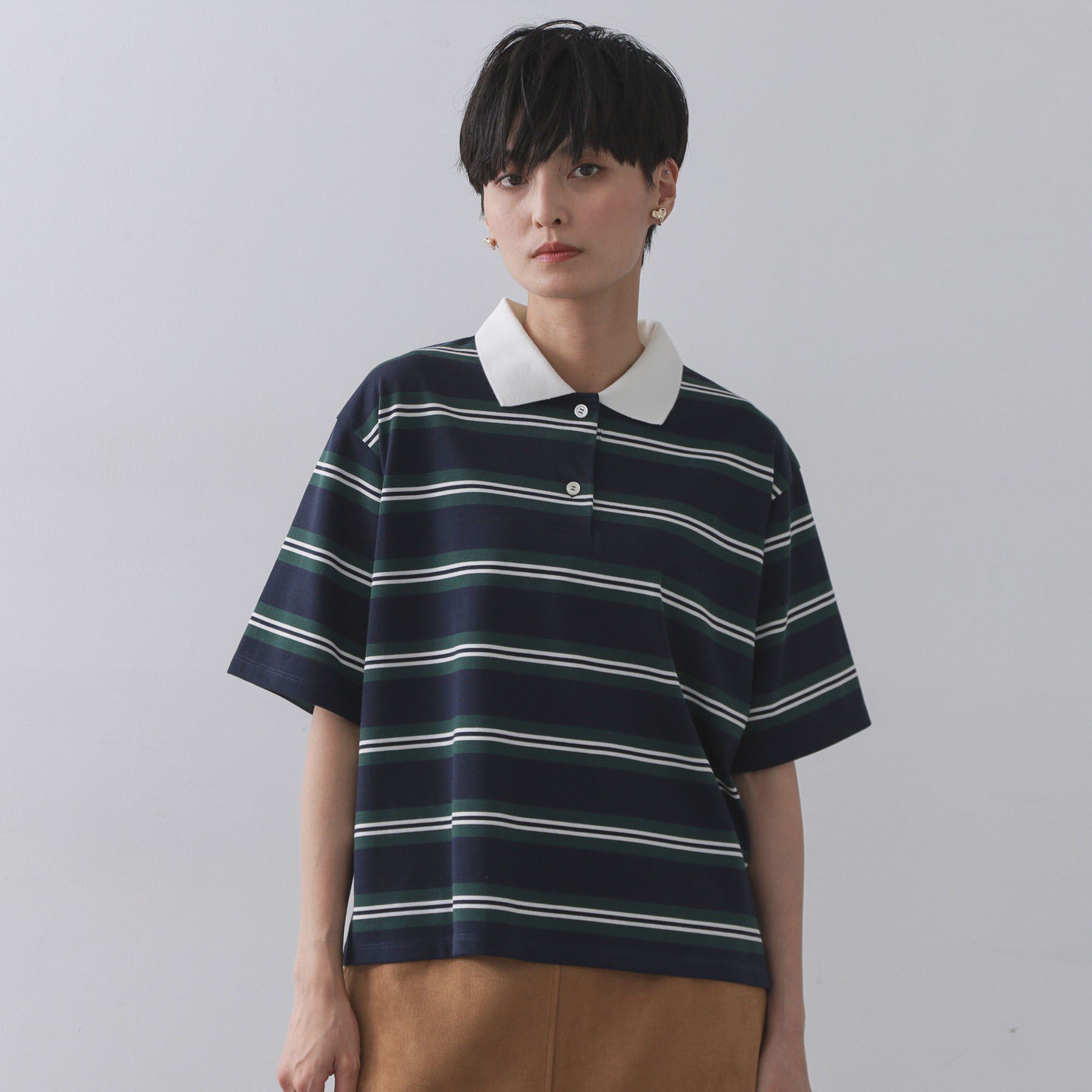 OPAQUE.CLIP「カラーボーダーポロカットソー【洗濯機洗い可】」|ポロシャツ|
