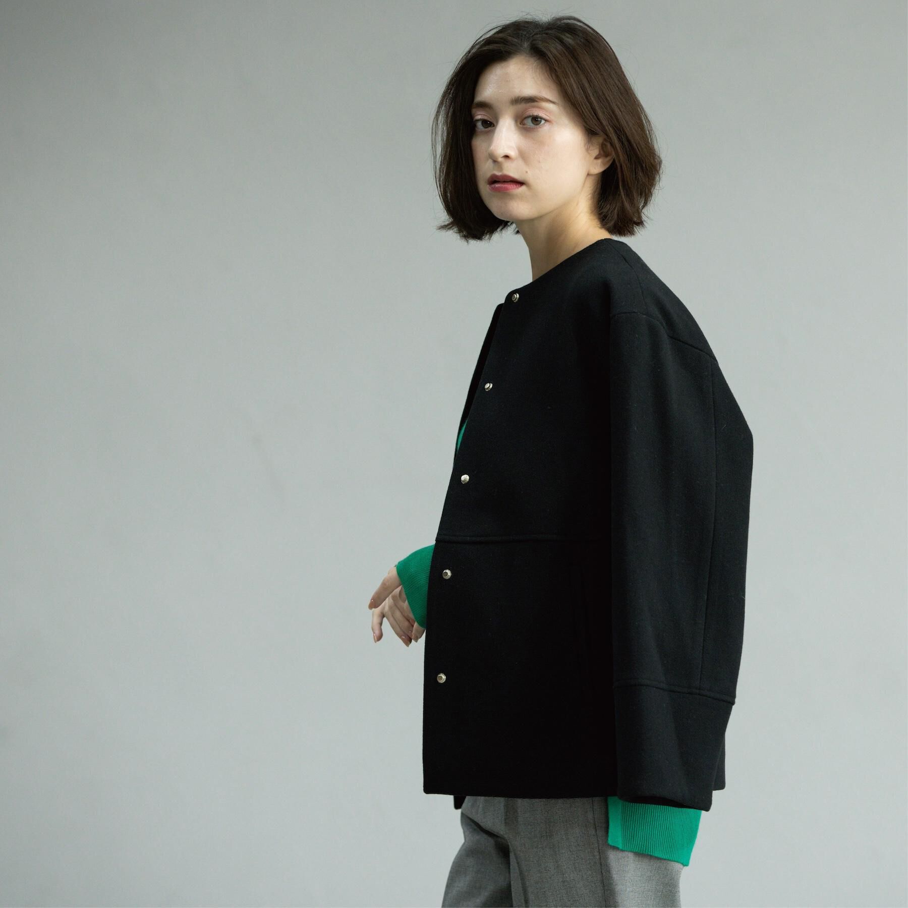 OPAQUE.CLIP「ウールライクメルトンノーカラーコート【洗濯機洗い可】」|ノーカラーコート|