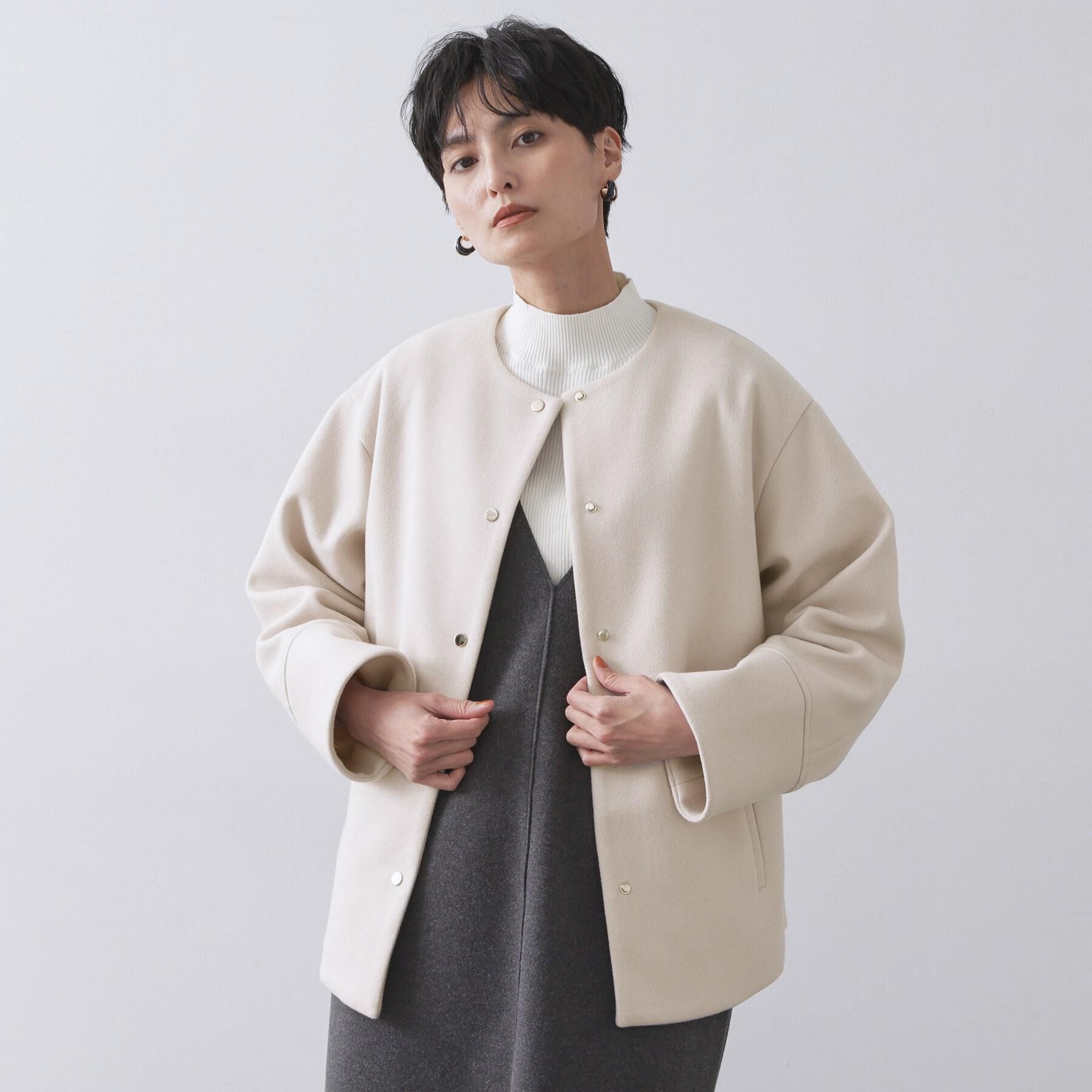 OPAQUE.CLIP「ウールライクメルトンノーカラーコート【洗濯機洗い可】」|ノーカラーコート|